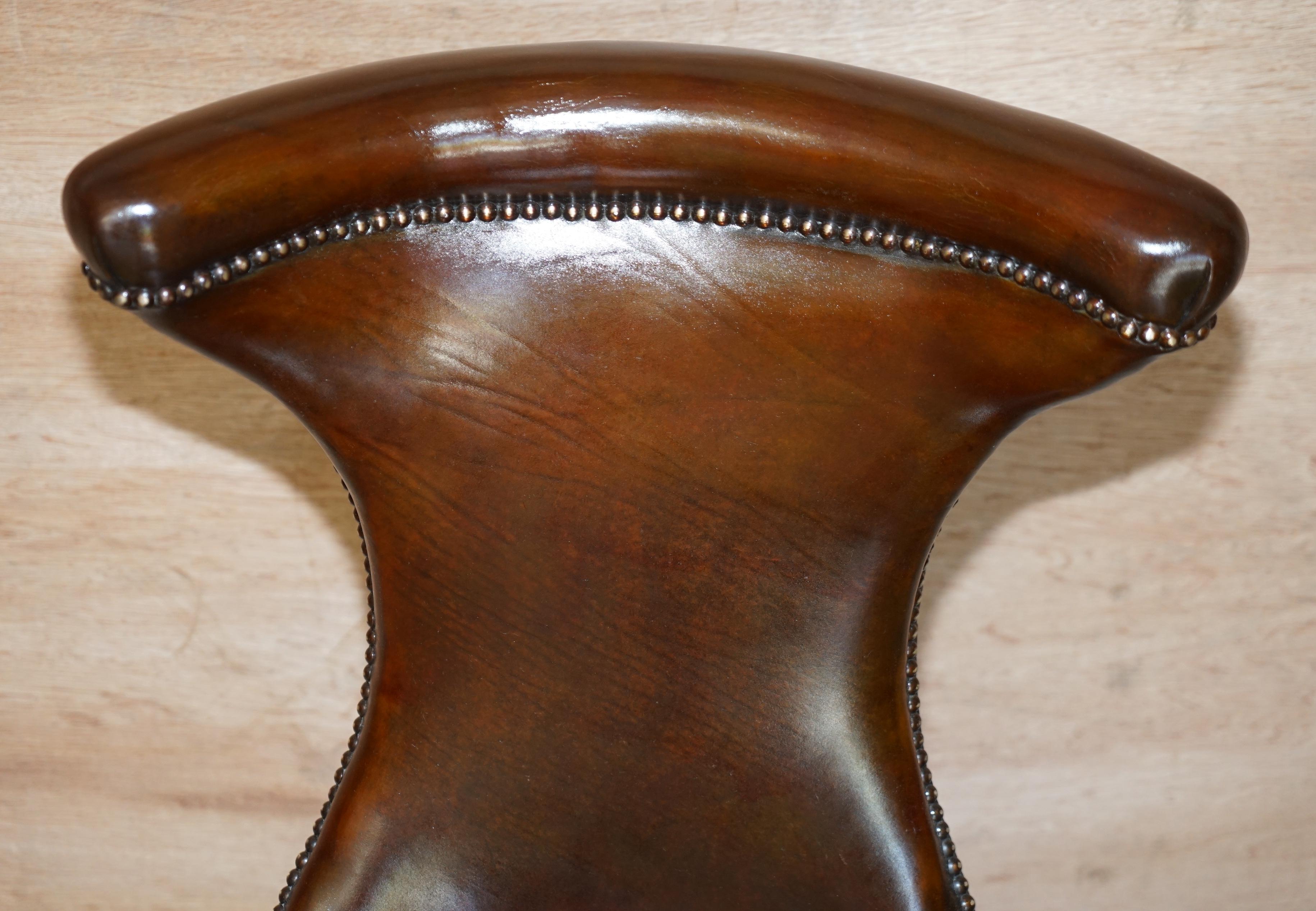 American Six Fully Restored Ralph Lauren Cigar Brown Leather Dining Chairs