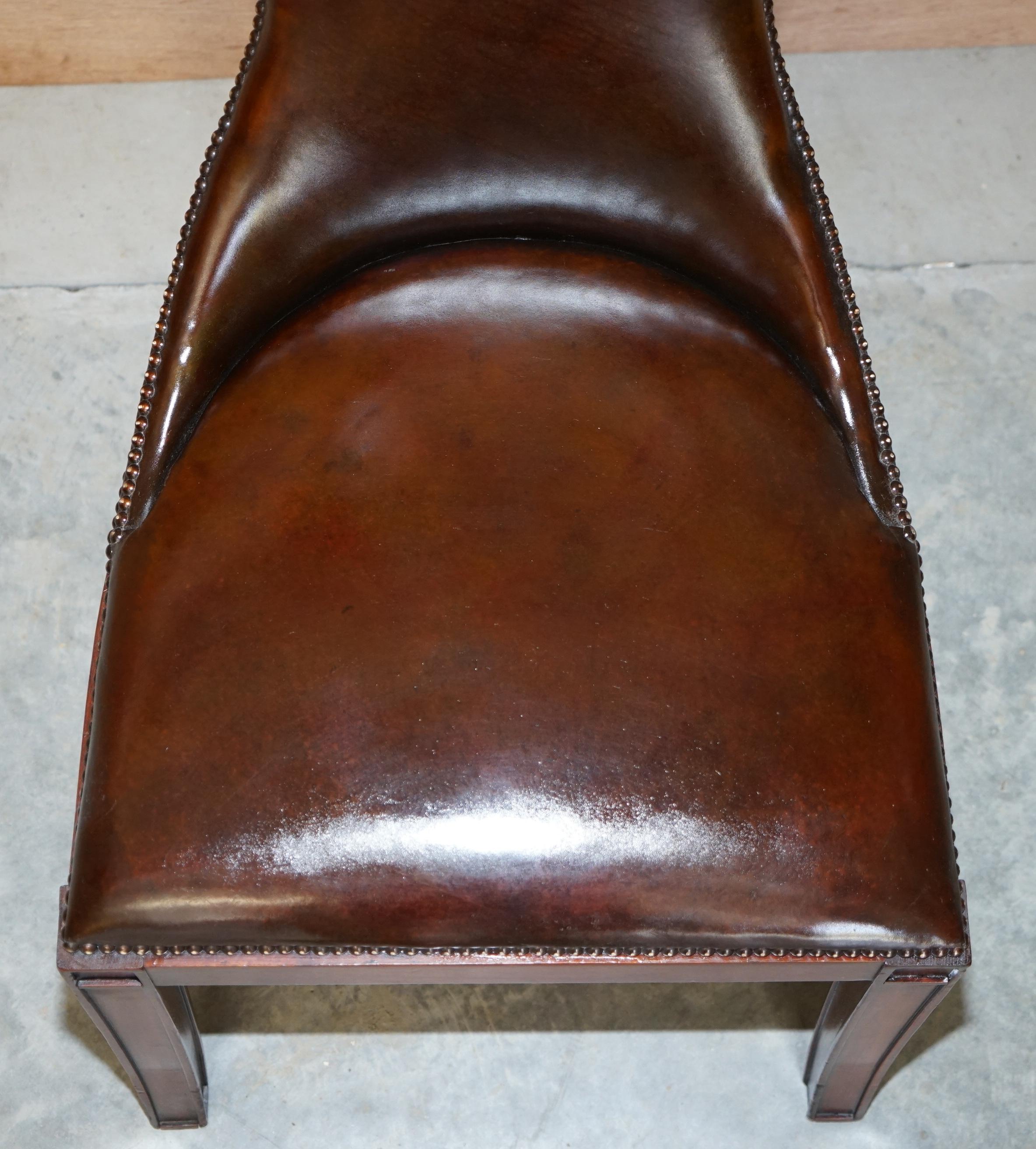 Six Fully Restored Ralph Lauren Cigar Brown Leather Dining Chairs In Good Condition In West Sussex, Pulborough