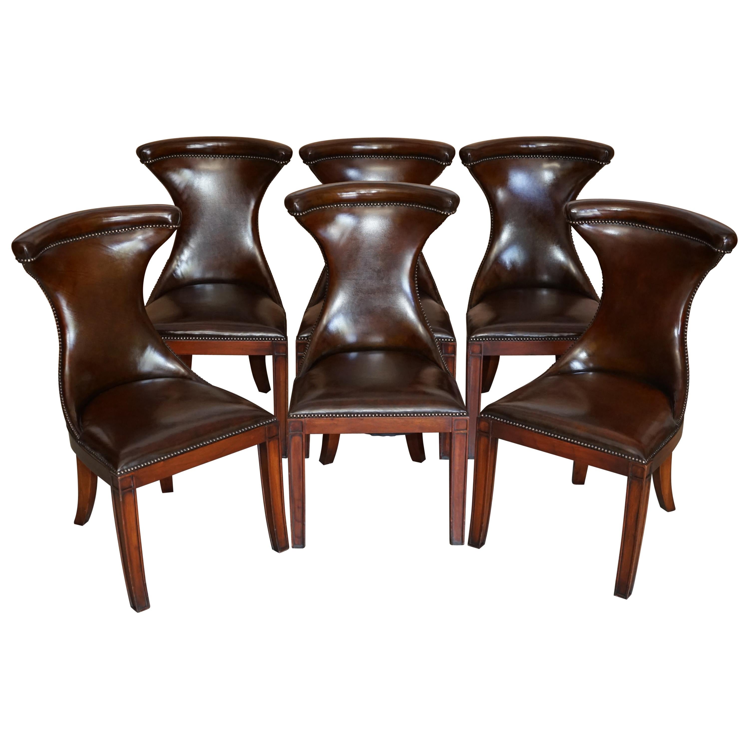 Six Fully Restored Ralph Lauren Cigar Brown Leather Dining Chairs