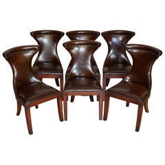 Vintage Six Fully Restored Ralph Lauren Cigar Brown Leather Dining Chairs