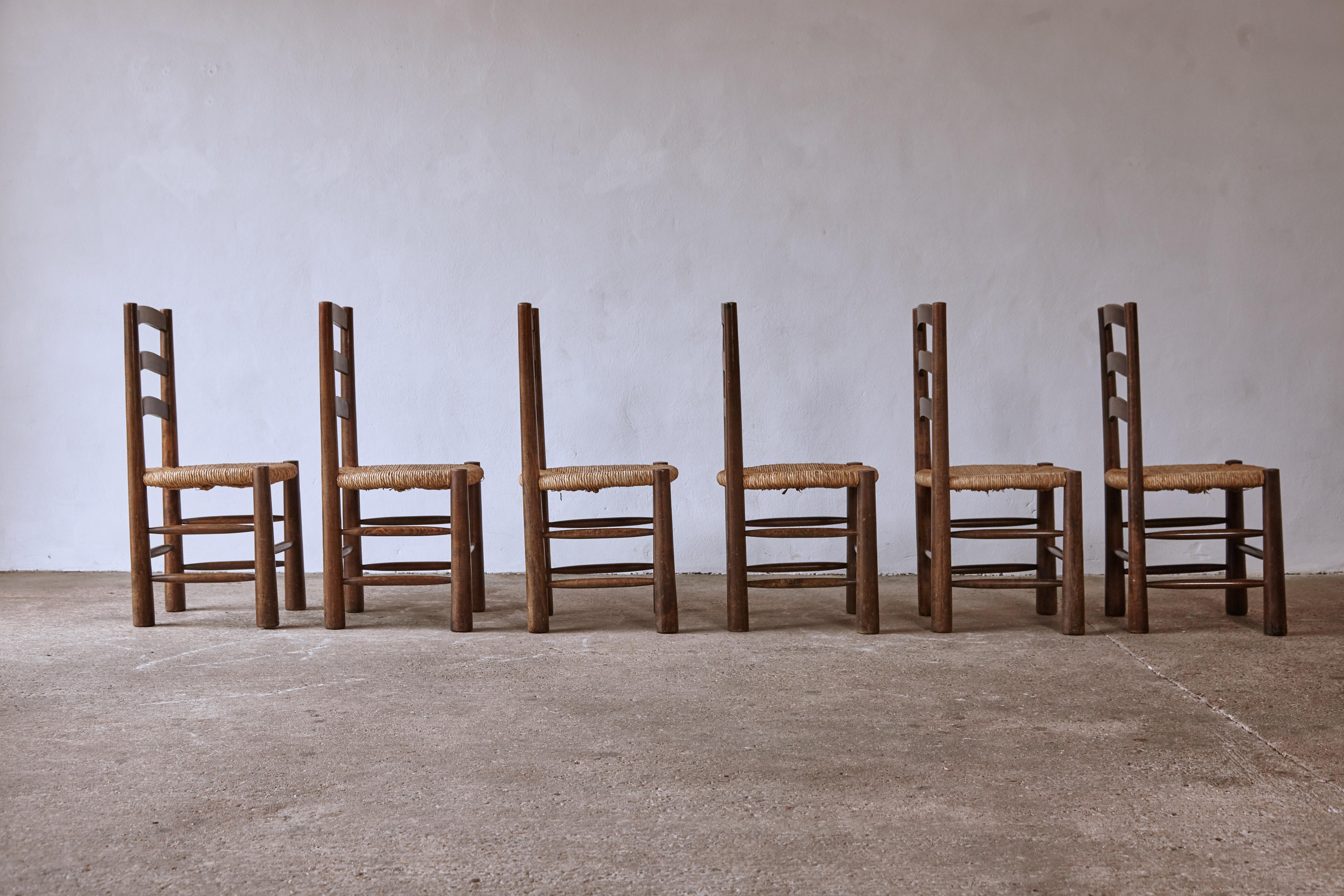 Six G. Robert Dining Chairs, France, 1960s, Style of Charlotte Perriand In Good Condition In London, GB