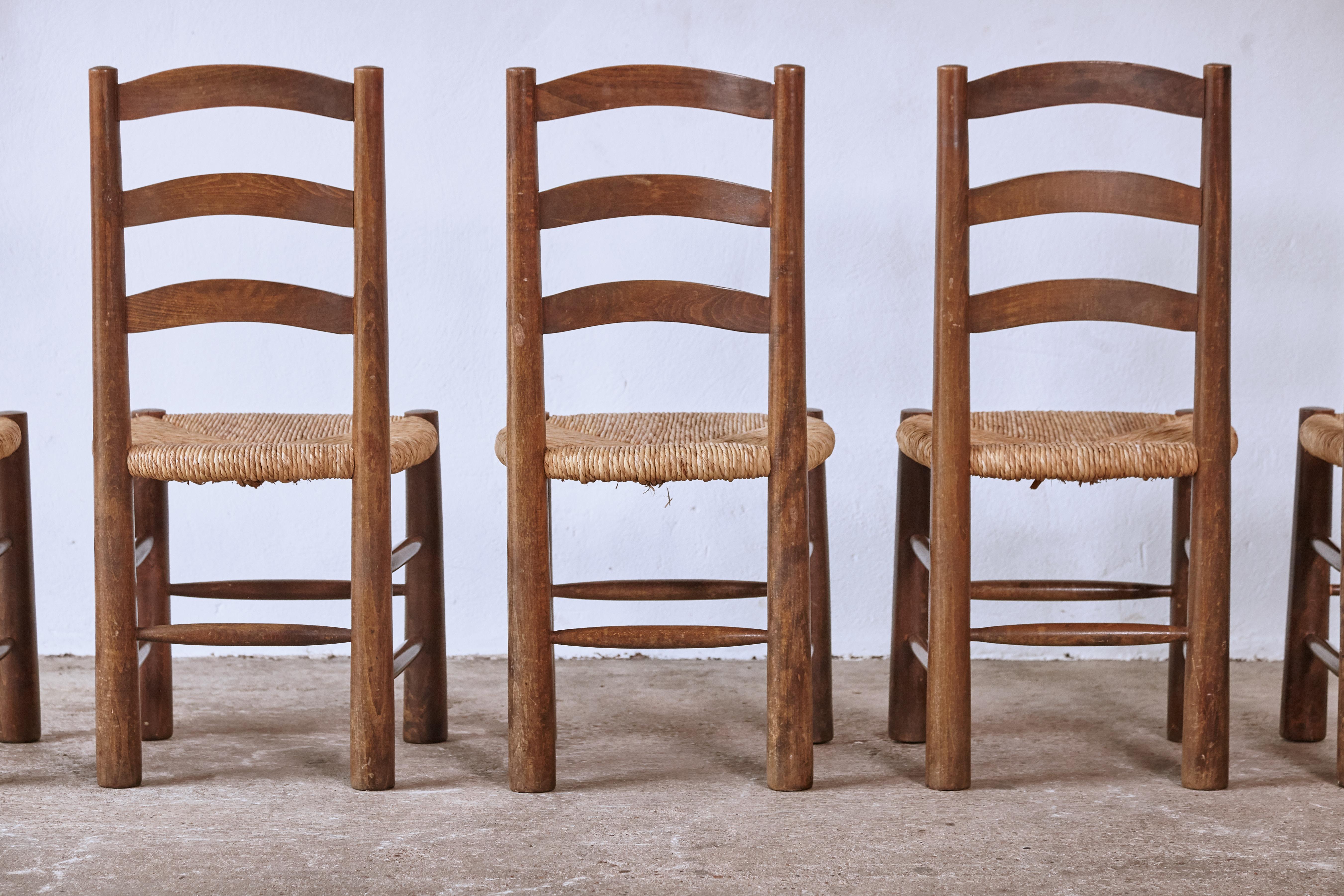Rush Six G. Robert Dining Chairs, France, 1960s, Style of Charlotte Perriand