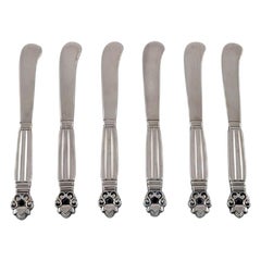 Six Georg Jensen "Acorn" Butter Knives in All Sterling Silver