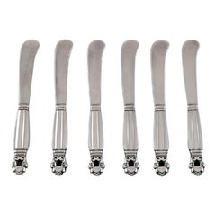 Six Georg Jensen Acorn Butter Knives in Sterling Silver