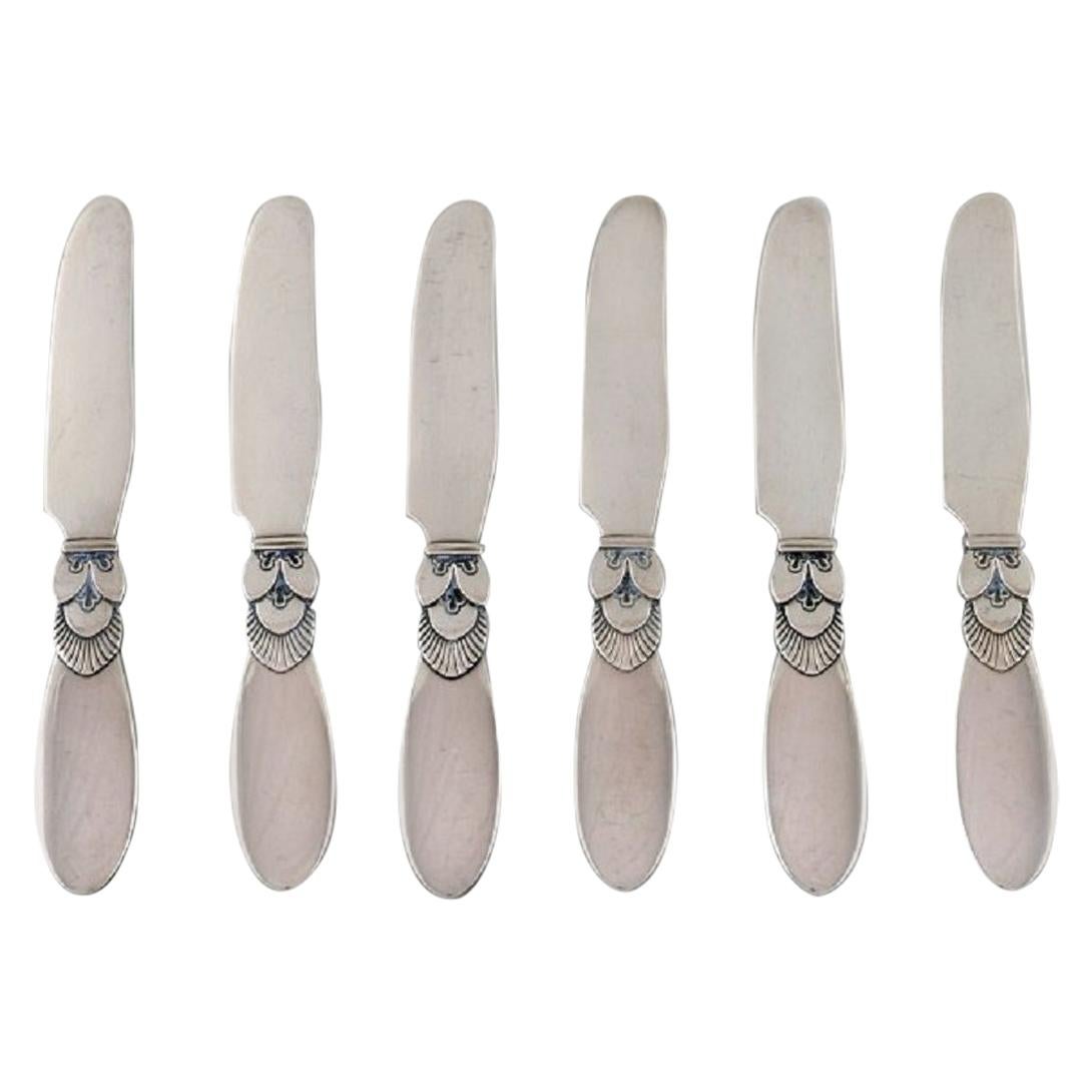 Six Georg Jensen Cactus Butter Knives in All Sterling Silver