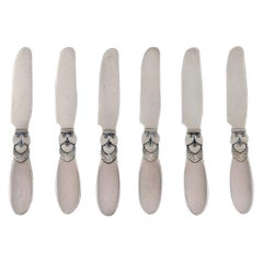 Sechs Georg Jensen Kaktus-Buttermesser aus Sterlingsilber