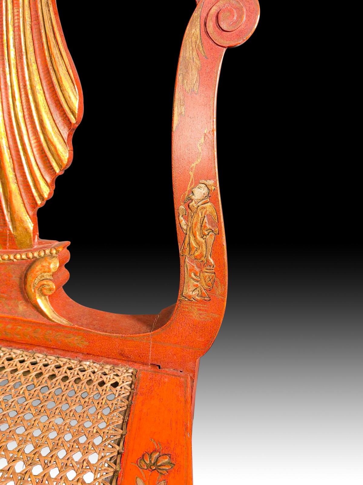Six chaises d'appoint japonaises rouges et dorées de style George II du 19ème siècle en vente 3