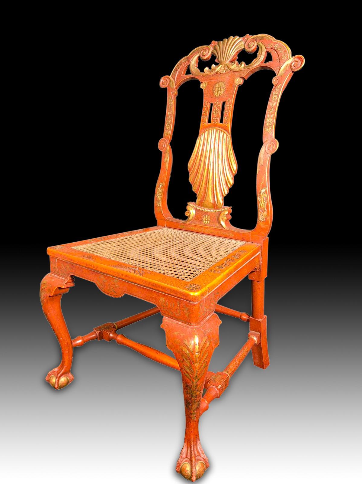 Six chaises d'appoint japonaises rouges et dorées de style George II du 19ème siècle en vente 5