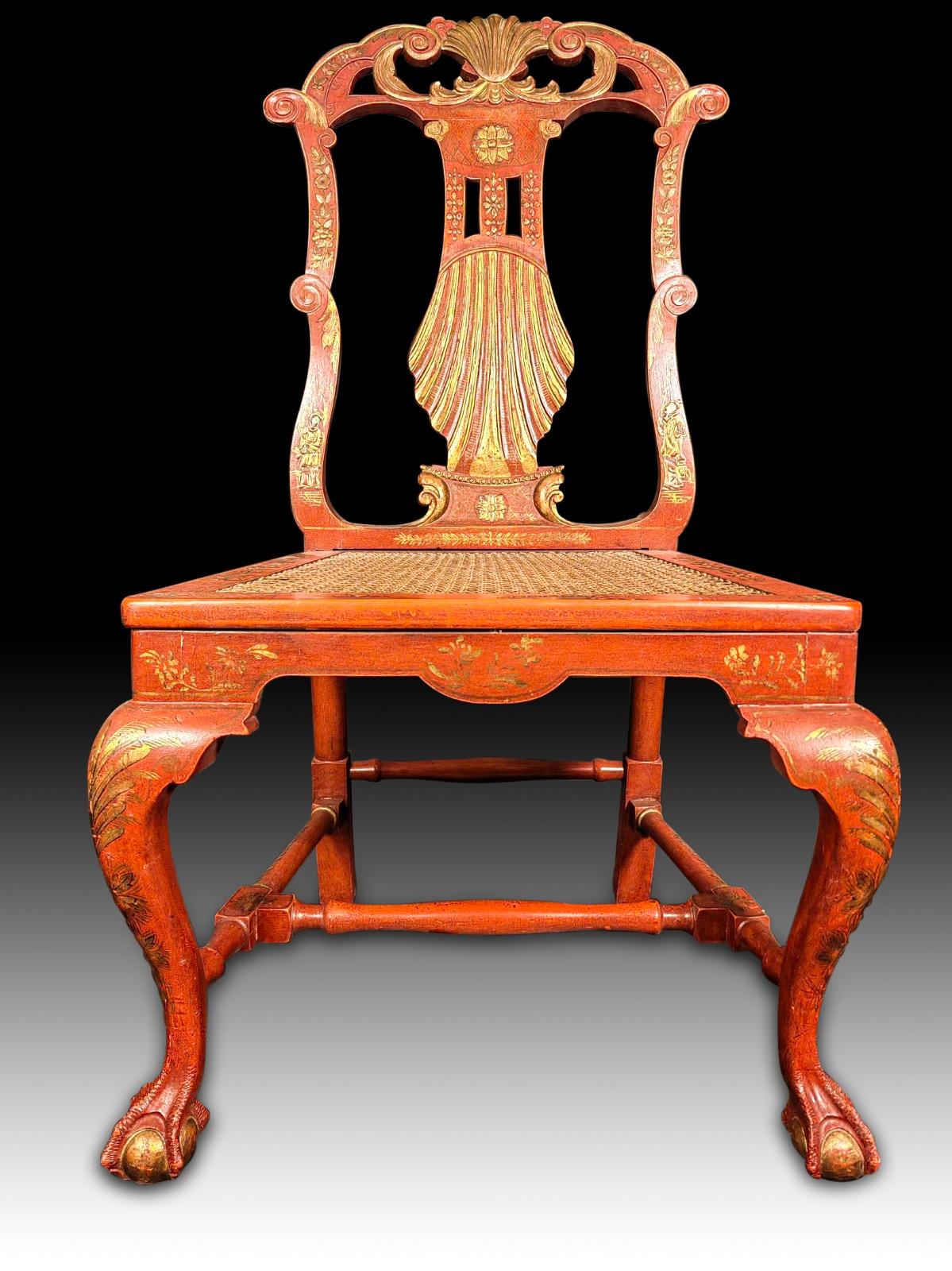 English Six George II Style Chairs Red and Gold Japanese Side Chairs 19th Century For Sale