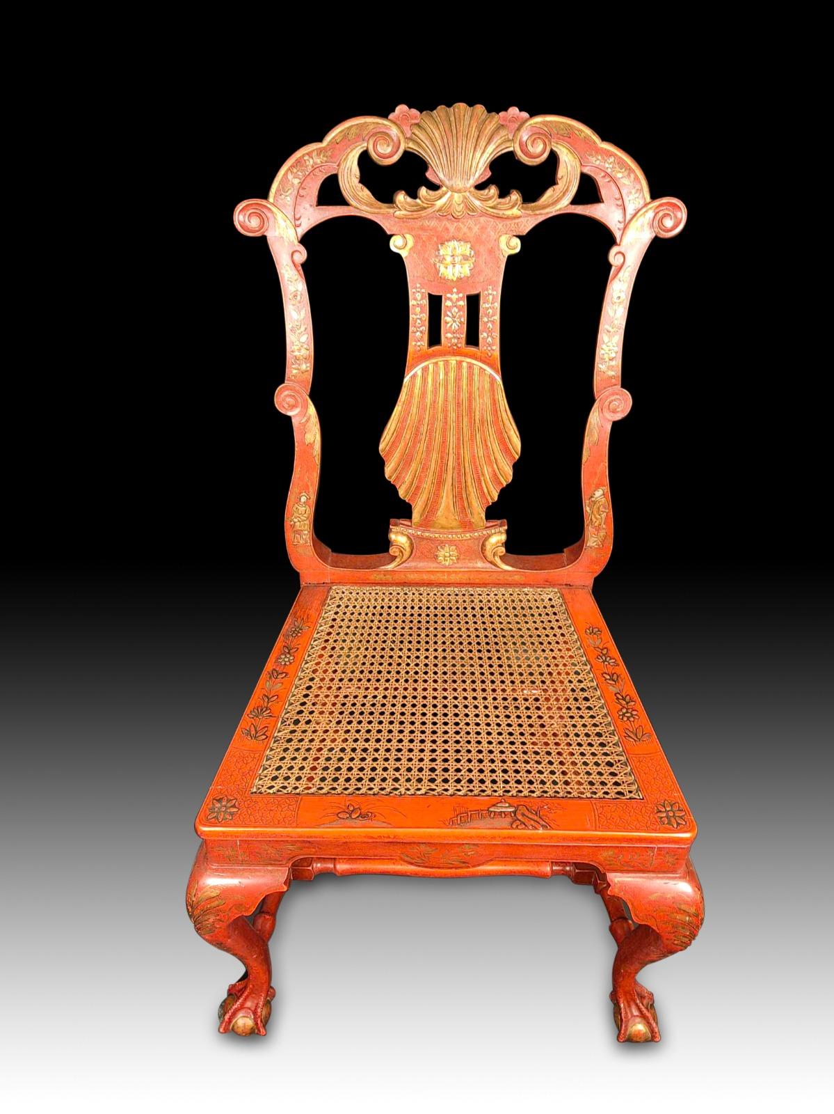 Hand-Crafted Six George II Style Chairs Red and Gold Japanese Side Chairs 19th Century For Sale