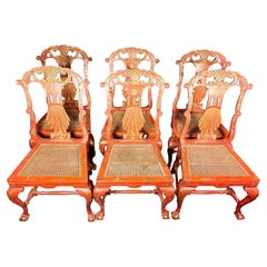 Used Six George II Style Chairs Red and Gold Japanese Side Chairs 19th Century