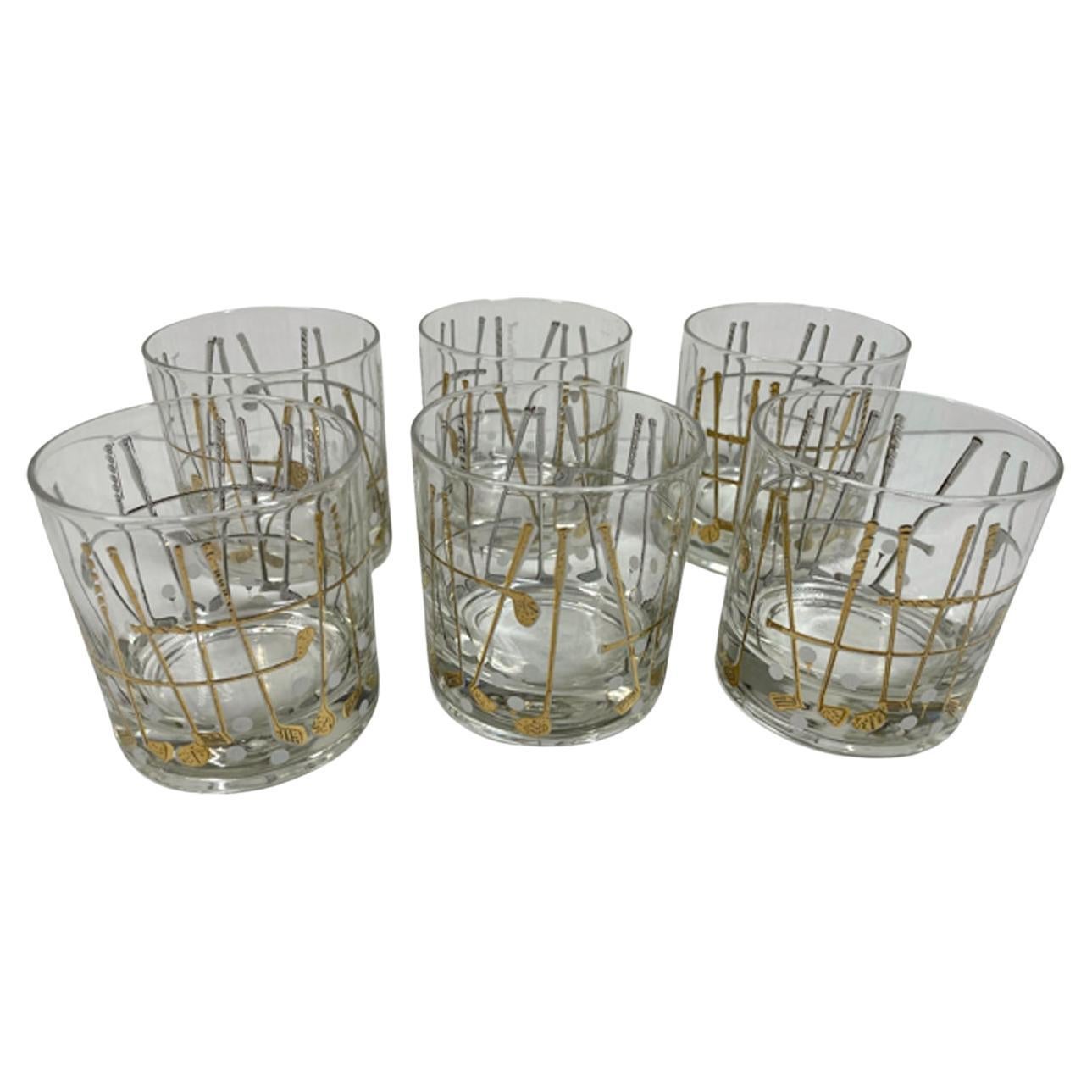 Six Georges Briard Designed Rocks Glasses in the "Golf" Pattern  For Sale