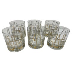 Vintage Six Georges Briard Designed Rocks Glasses in the "Golf" Pattern 