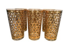 Six Georges Briard Highball Glasses in 22 Karat Gold "Wire" Pattern