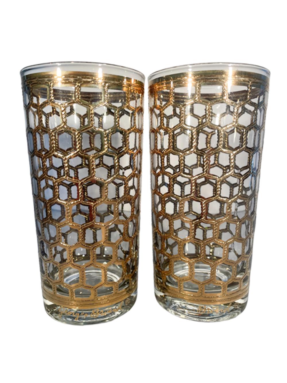 Mid-Century Modern Six verres longs Georges Briard en or 22 carats à motif « fil » en vente