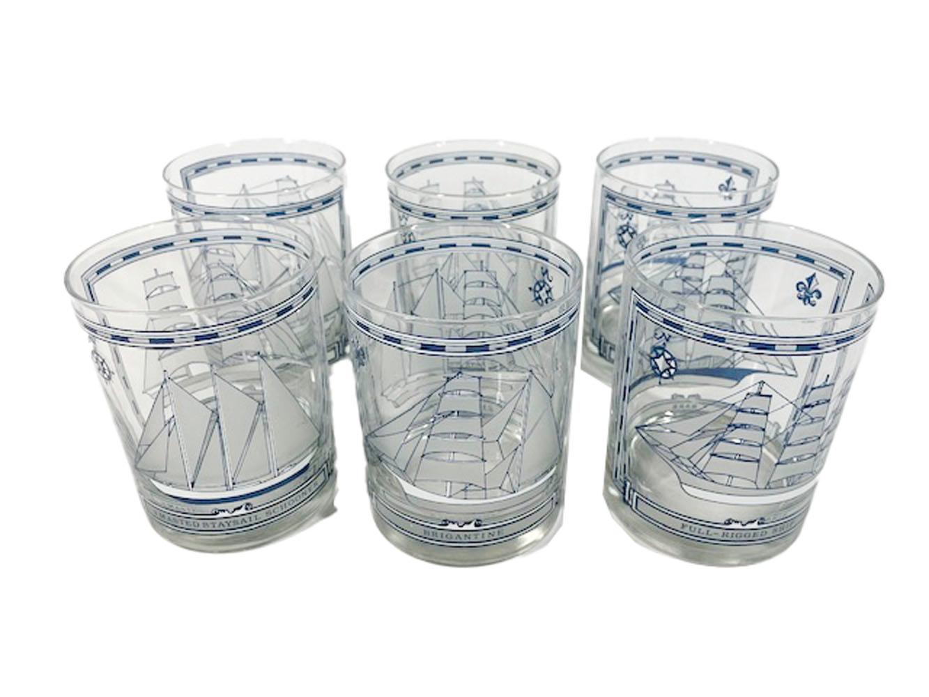 American Six Georges Briard Nautical Themed Rocks Glasses with Different Sailing Ships