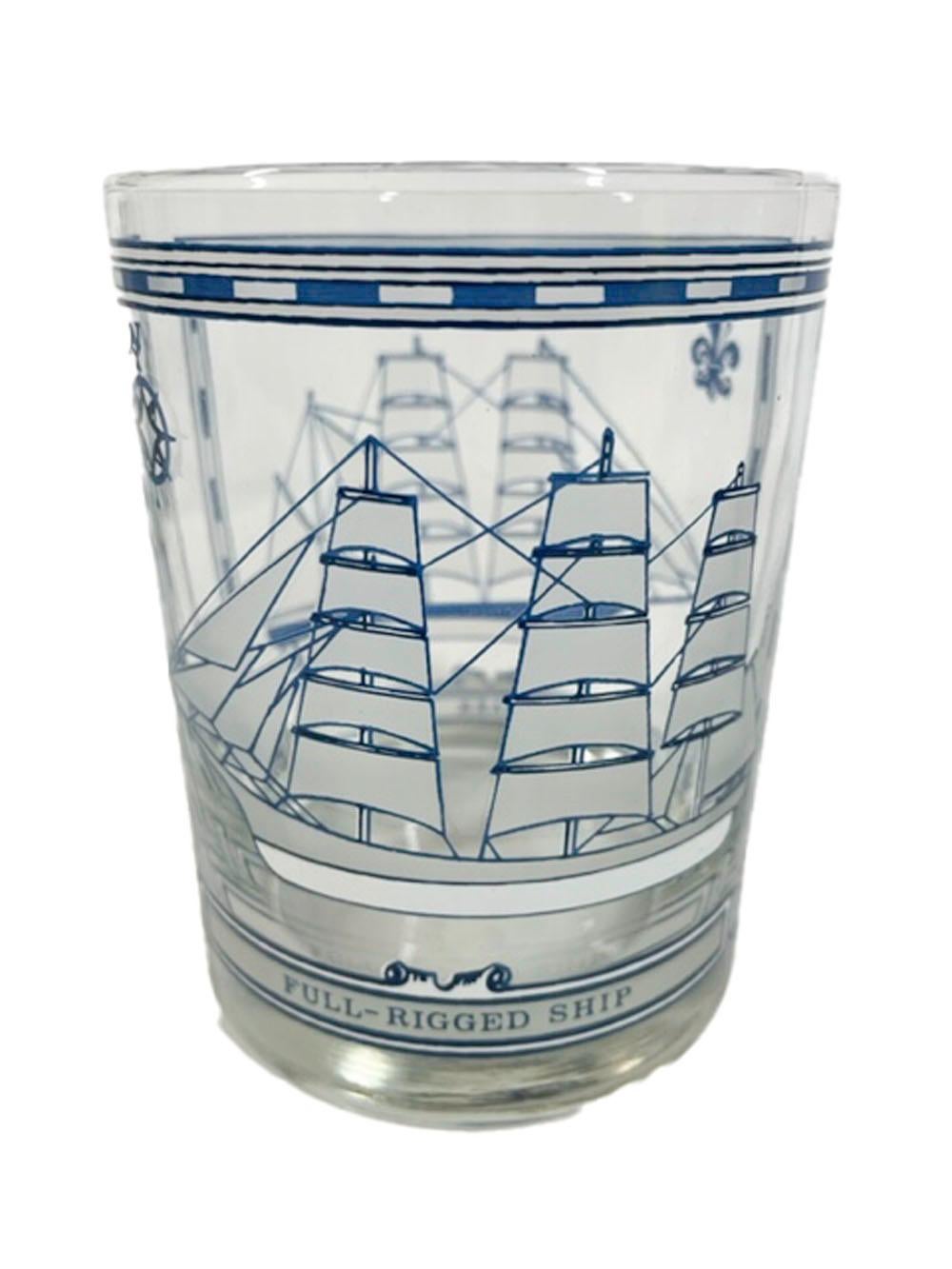 Six Georges Briard Nautical Themed Rocks Glasses with Different Sailing Ships In Good Condition In Nantucket, MA
