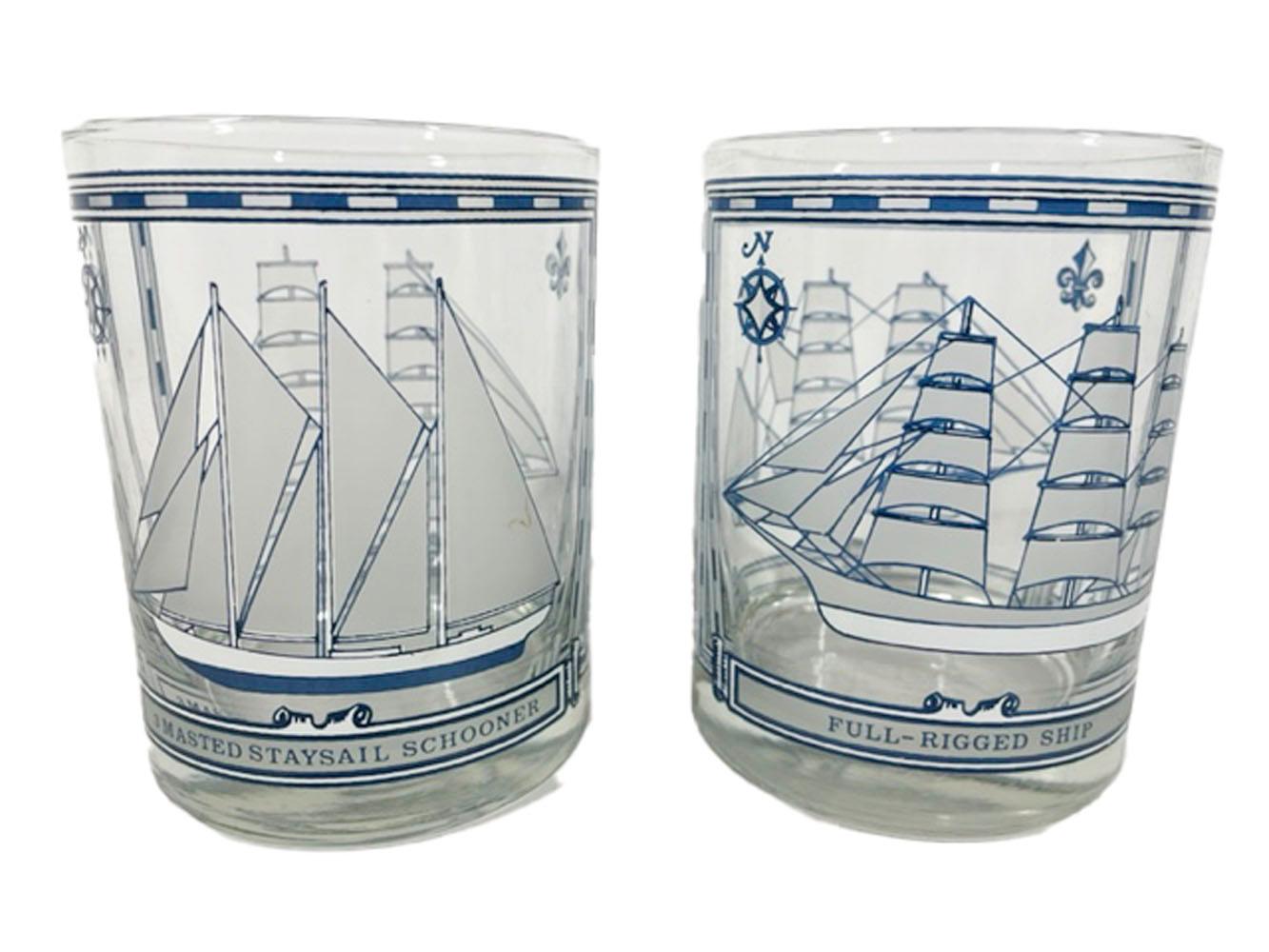 20th Century Six Georges Briard Nautical Themed Rocks Glasses with Different Sailing Ships