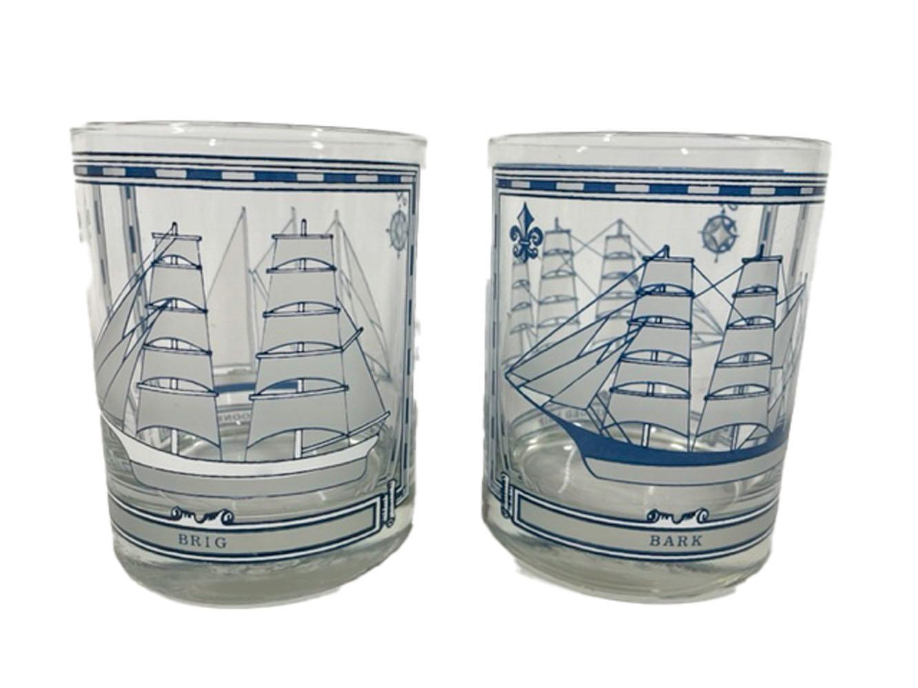 Six Georges Briard Nautical Themed Rocks Glasses with Different Sailing Ships 1