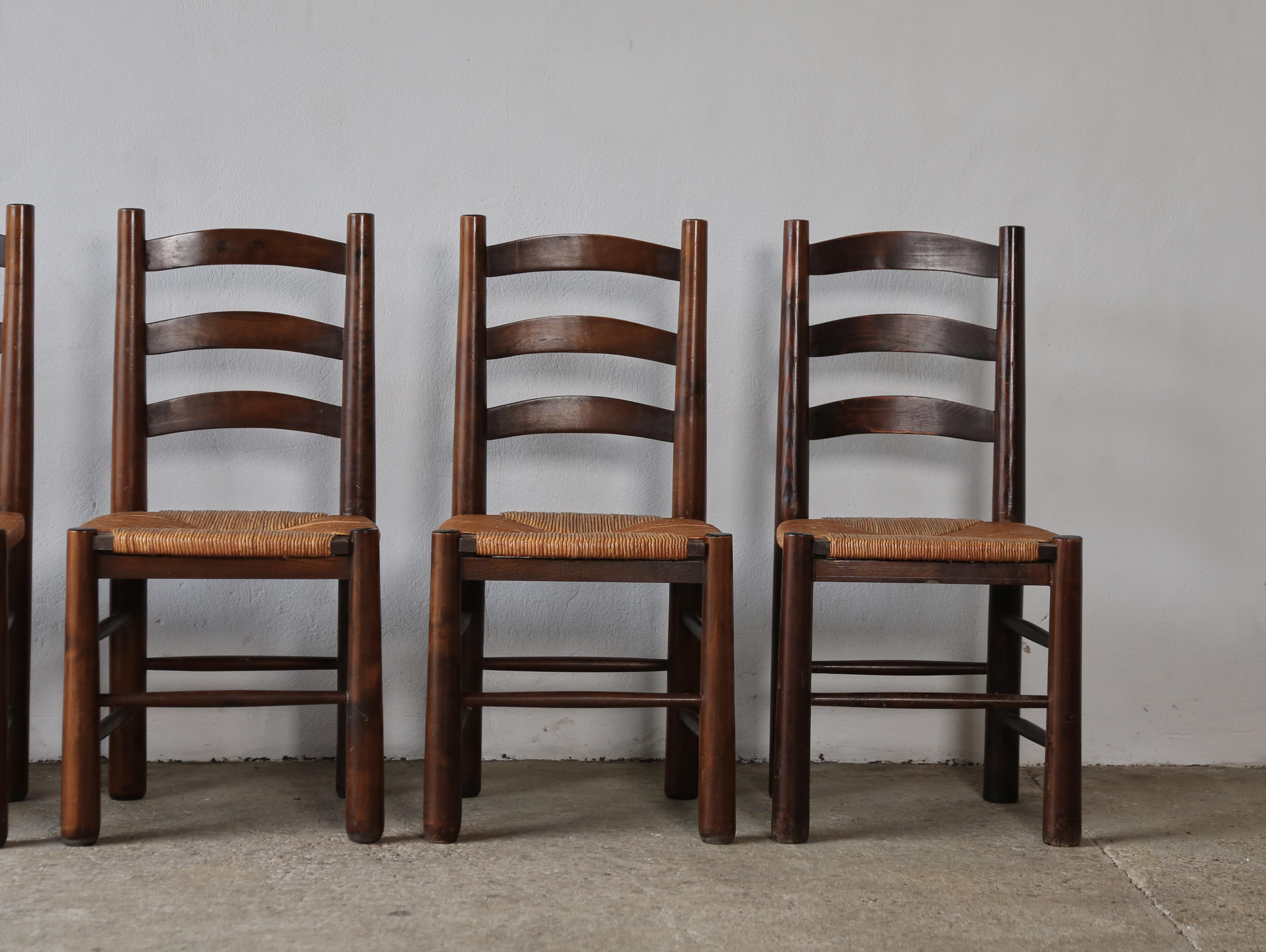 Six Georges Robert Dining Chairs, France, 1960s, Style of Charlotte Perriand For Sale 9