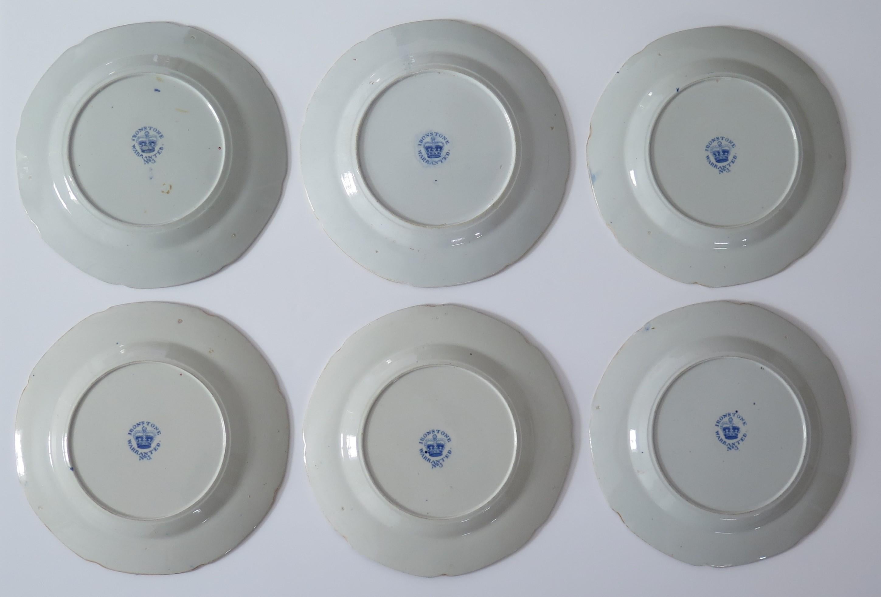 SIX Georgian Hicks & Meigh Ironstone Dinner Plates Water Lily Ptn No.5, Ca 1815 For Sale 2