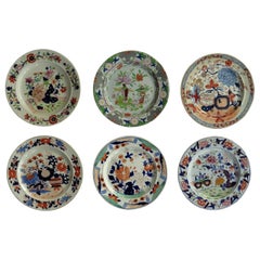 Six Georgian Mason's Ironstone Dinner Plates Harlequin Set Some Rare, circa 1815