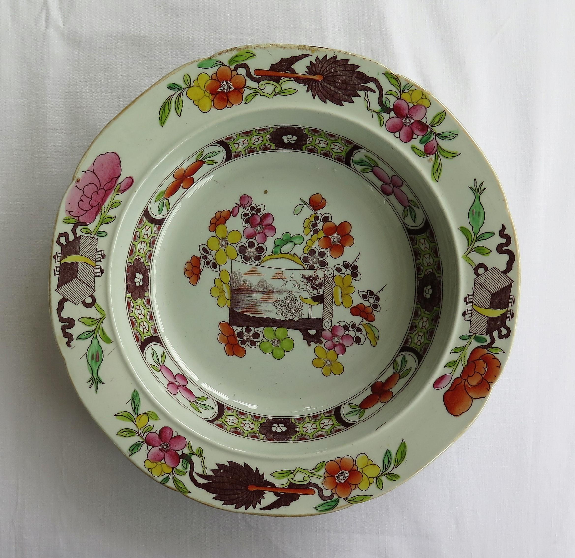 Six Georgian Mason's Ironstone Soup Bowls or Plates Harlequin Set, circa 1815 12