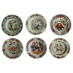 Six Georgian Mason's Ironstone Soup Bowls or Plates Harlequin Set, circa 1815