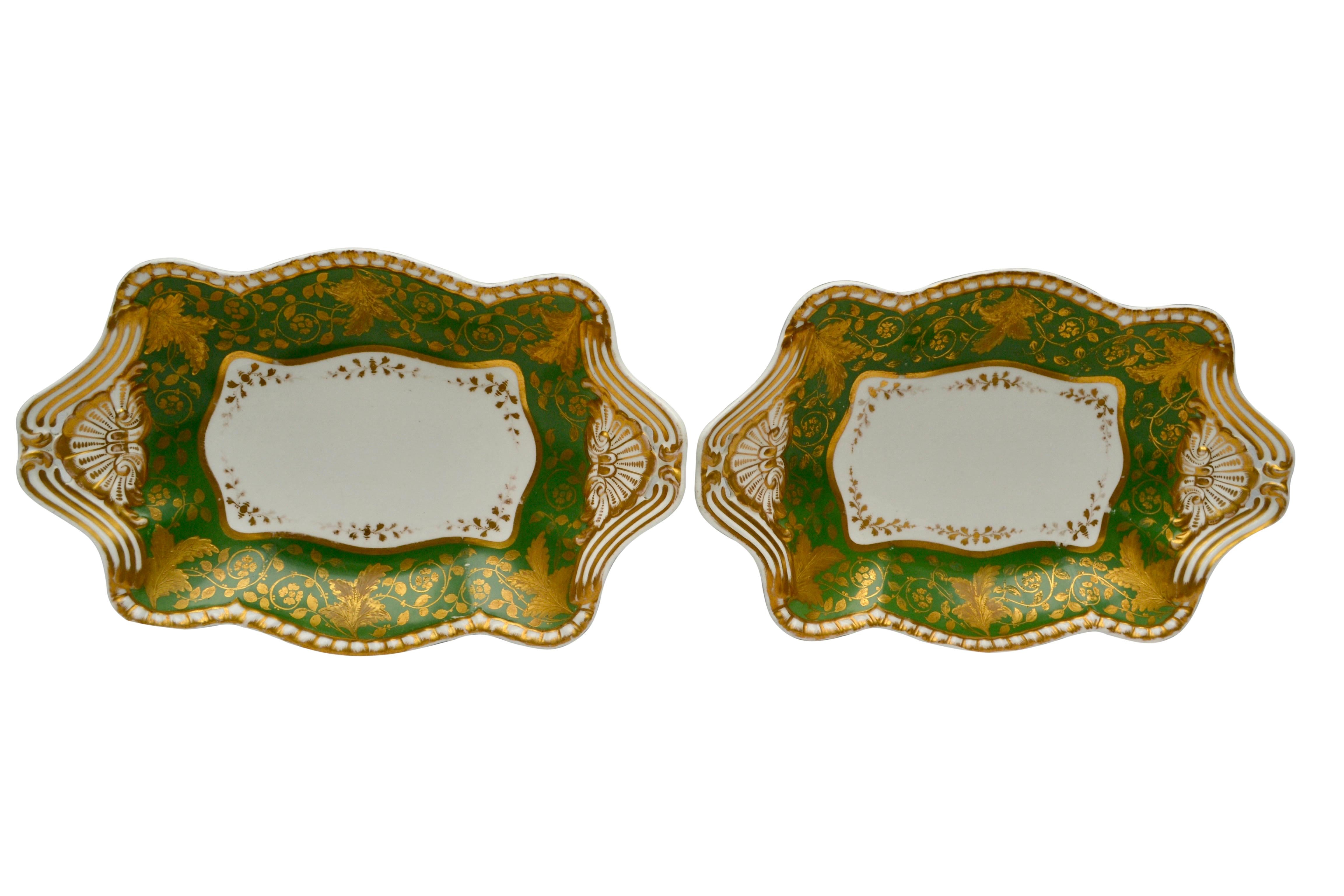 Six Georgian Spode Felspar Porcelain Serving Dishes in White Green and Gold 4