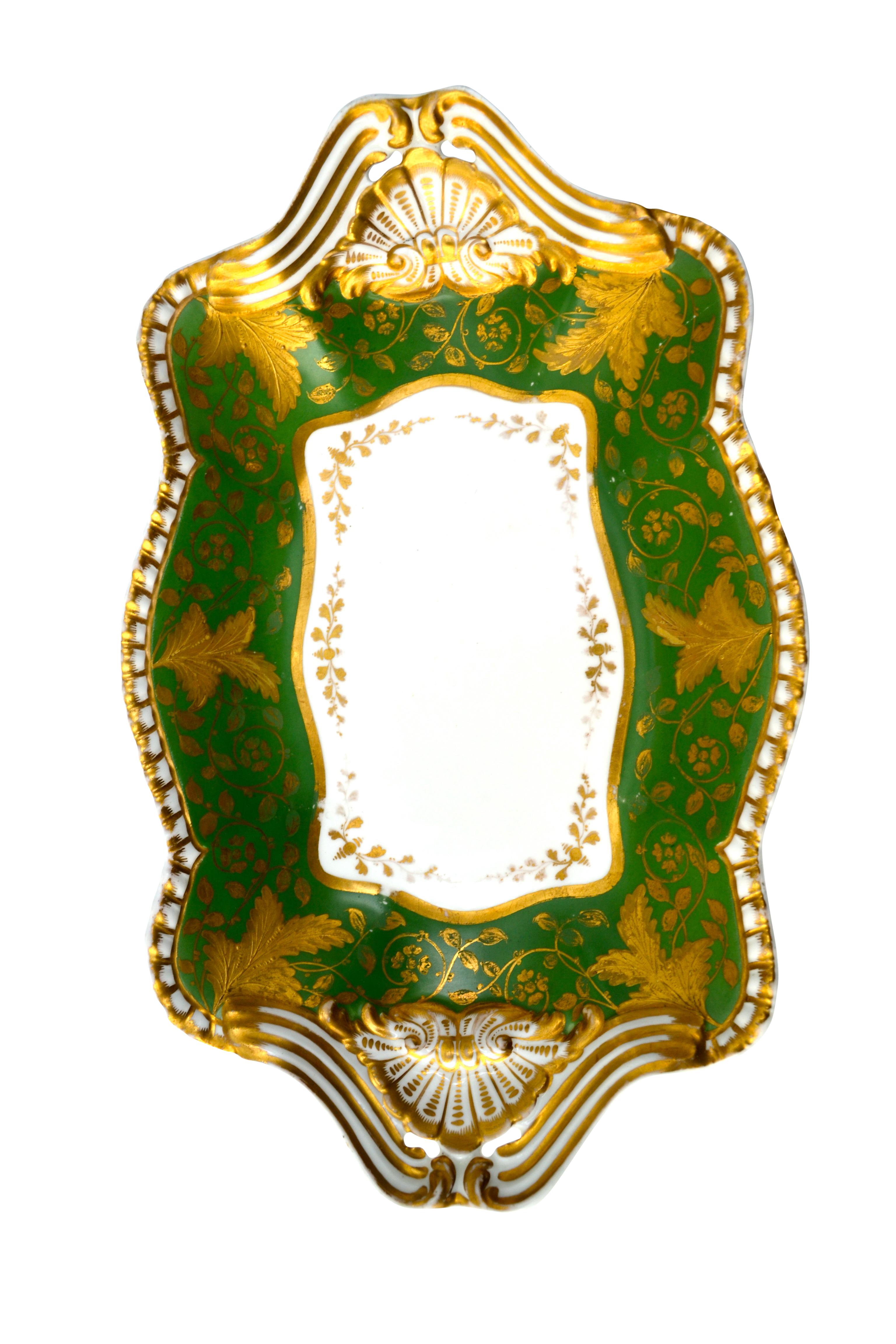 19th Century Six Georgian Spode Felspar Porcelain Serving Dishes in White Green and Gold