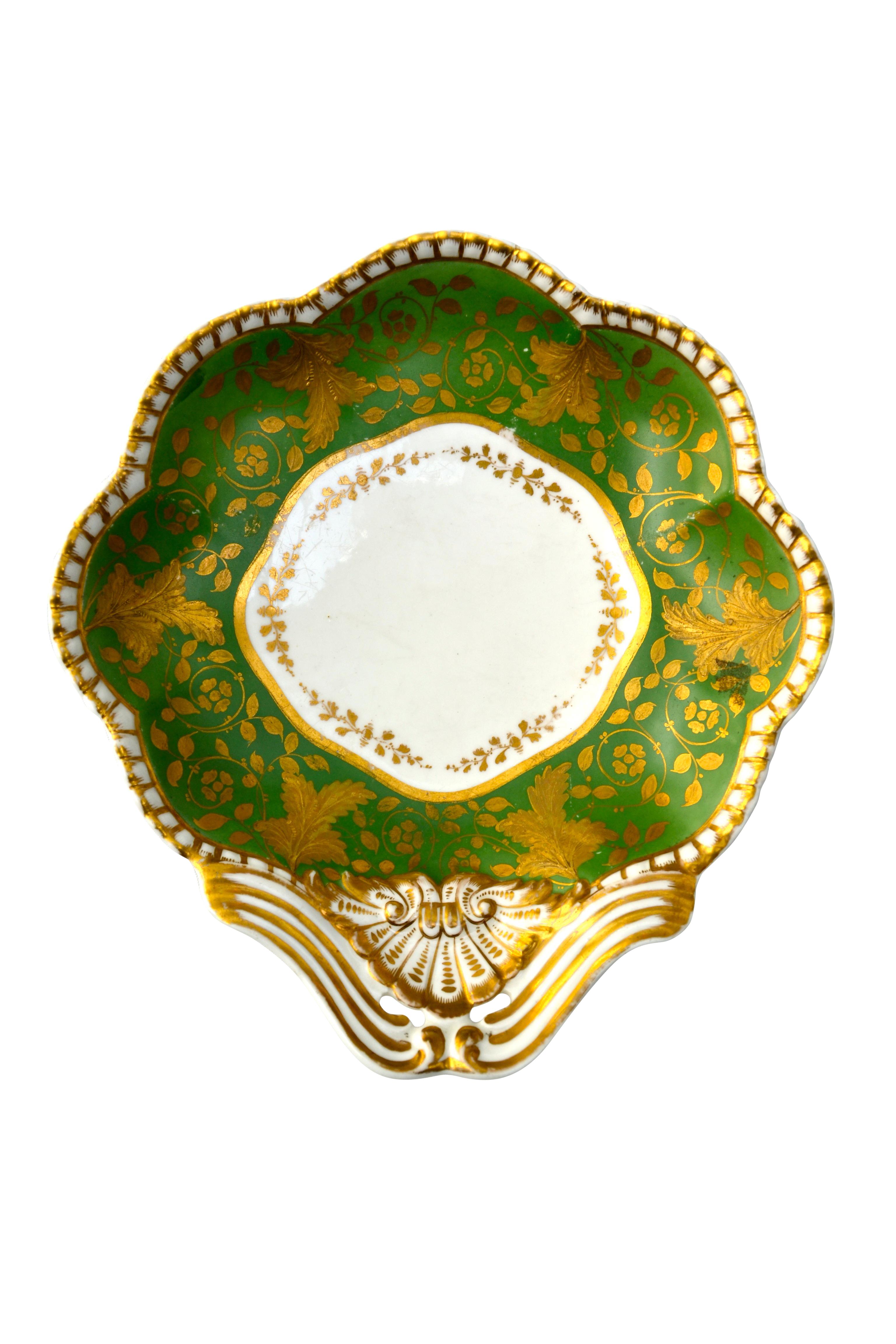 Six Georgian Spode Felspar Porcelain Serving Dishes in White Green and Gold 1