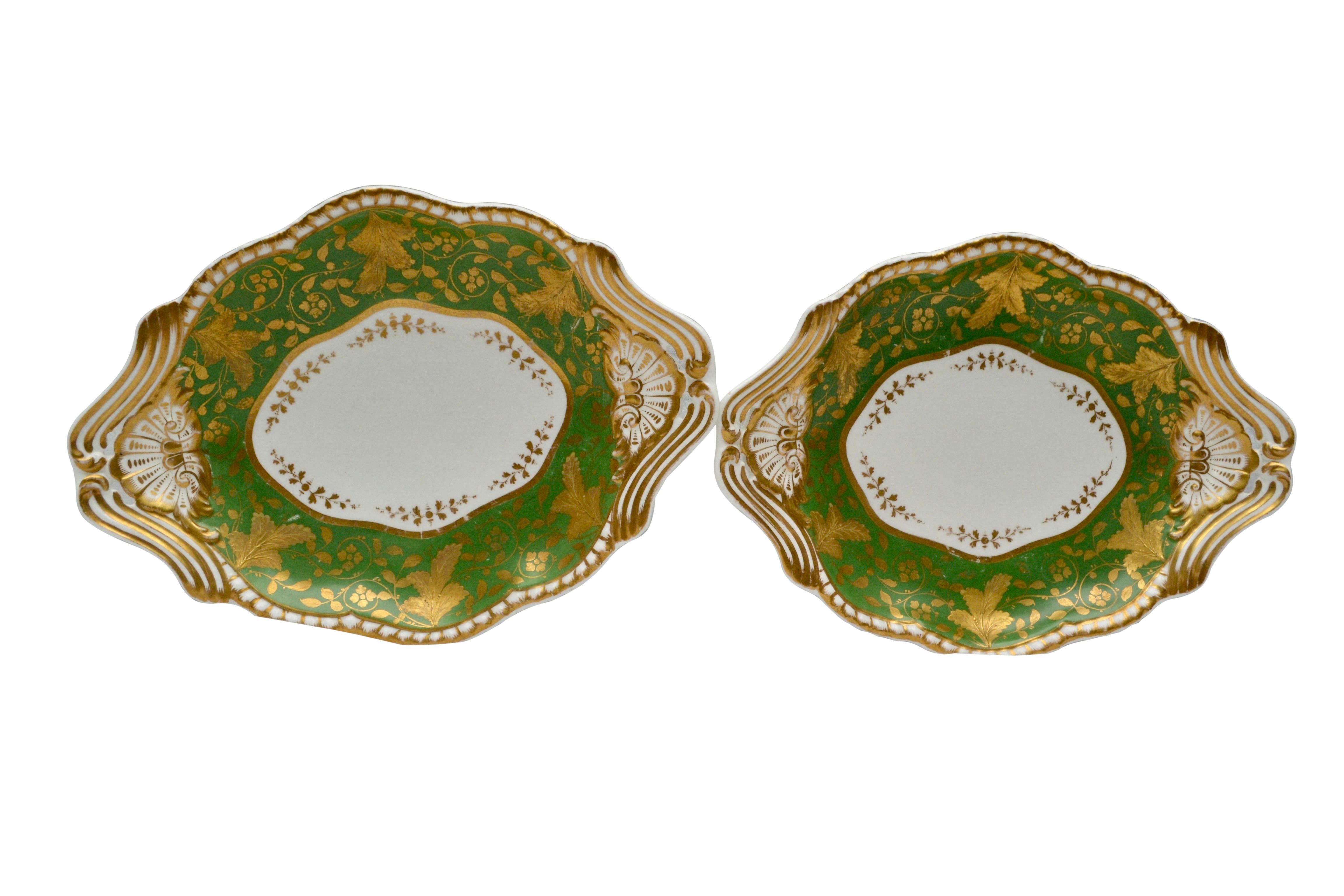 Six Georgian Spode Felspar Porcelain Serving Dishes in White Green and Gold 2