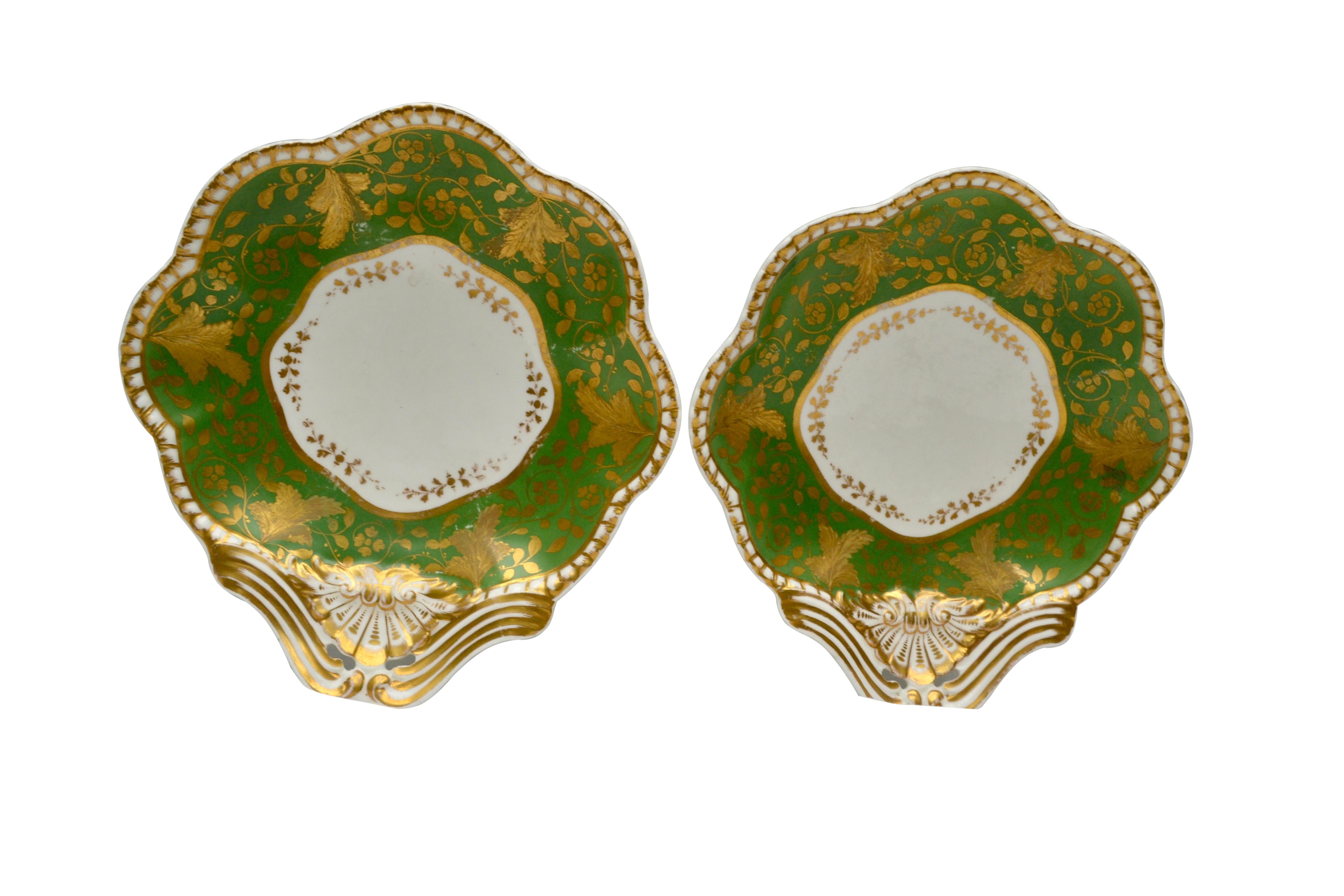 Six Georgian Spode Felspar Porcelain Serving Dishes in White Green and Gold 3