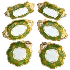 Six Georgian Spode Felspar Porcelain Serving Dishes in White Green and Gold