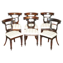 IX chaises de salle à manger 1810 attribuées à la LANCASTER ANTIQUE HARDWOOD REGENCY