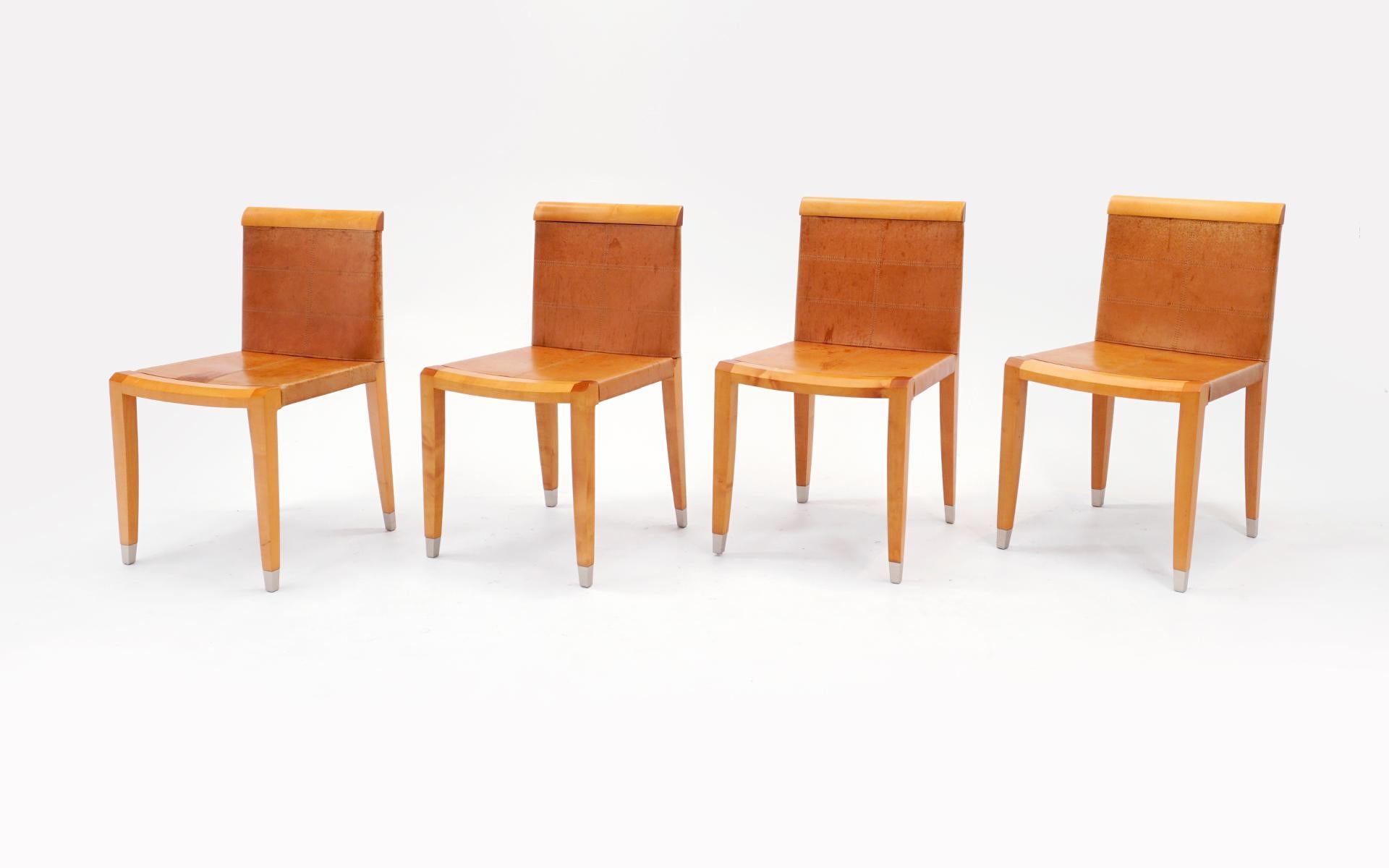 Modern Six Giorgetti Dining Chairs in Cognac Leather