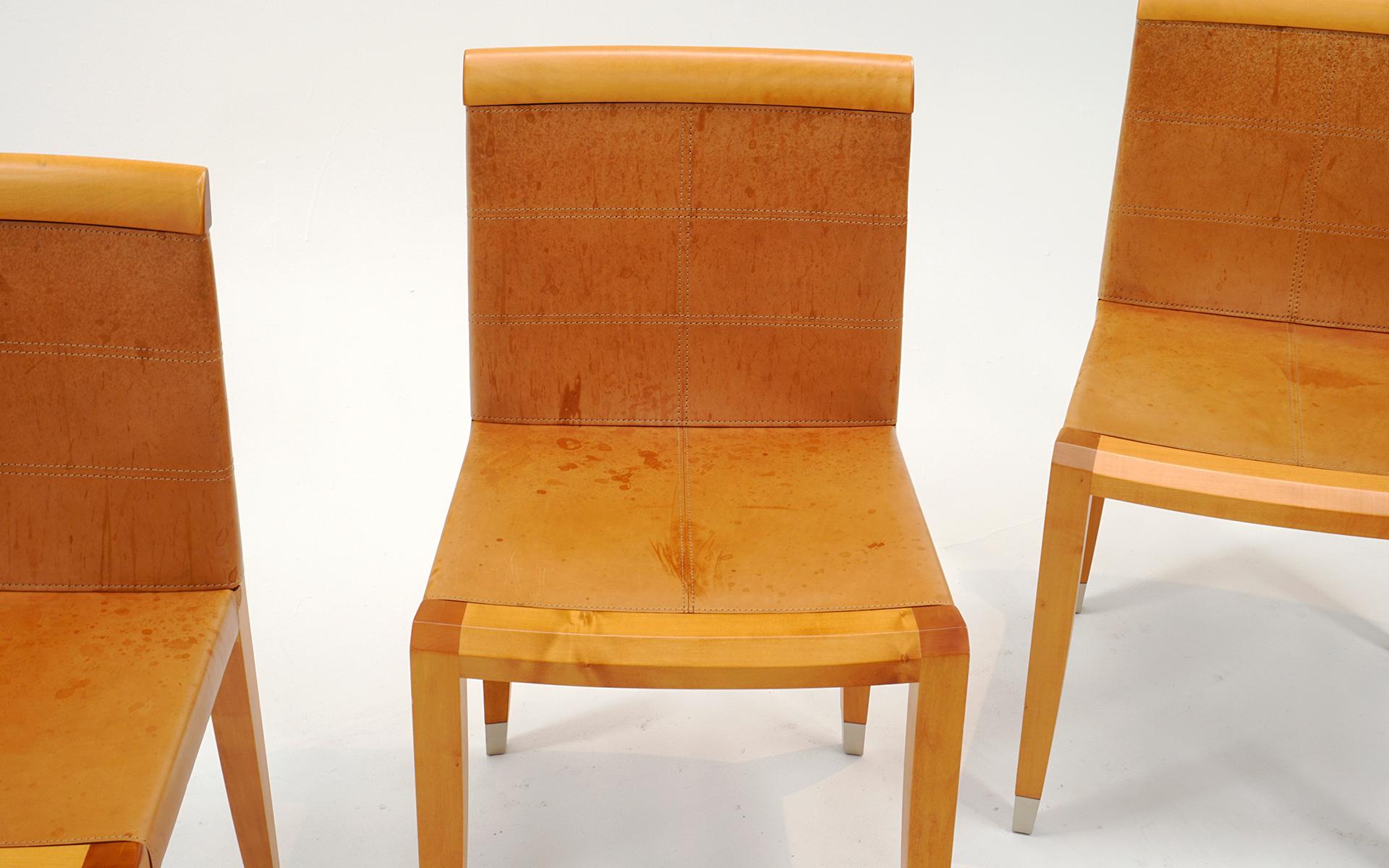 Six Giorgetti Dining Chairs in Cognac Leather 1