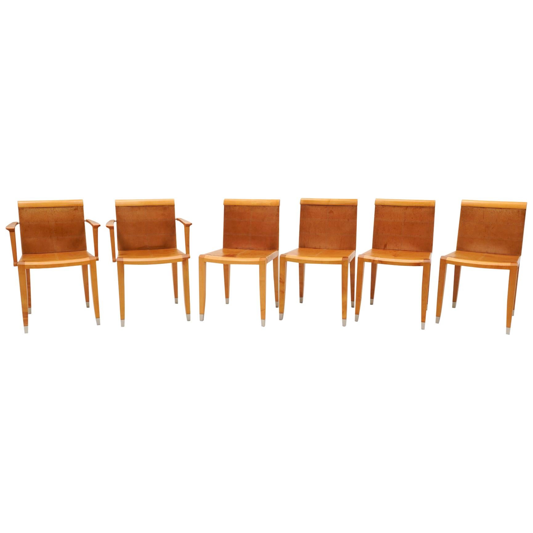 Six Giorgetti Dining Chairs in Cognac Leather