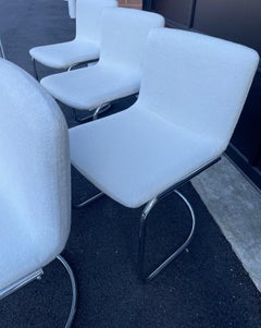 6 Giovanni Offredi for Saporiti Italia "Lens" Cantilever Chairs in White Boucle