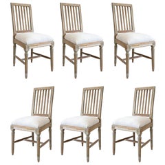 Six Green-Gray Painted Swedish Dining Chairs