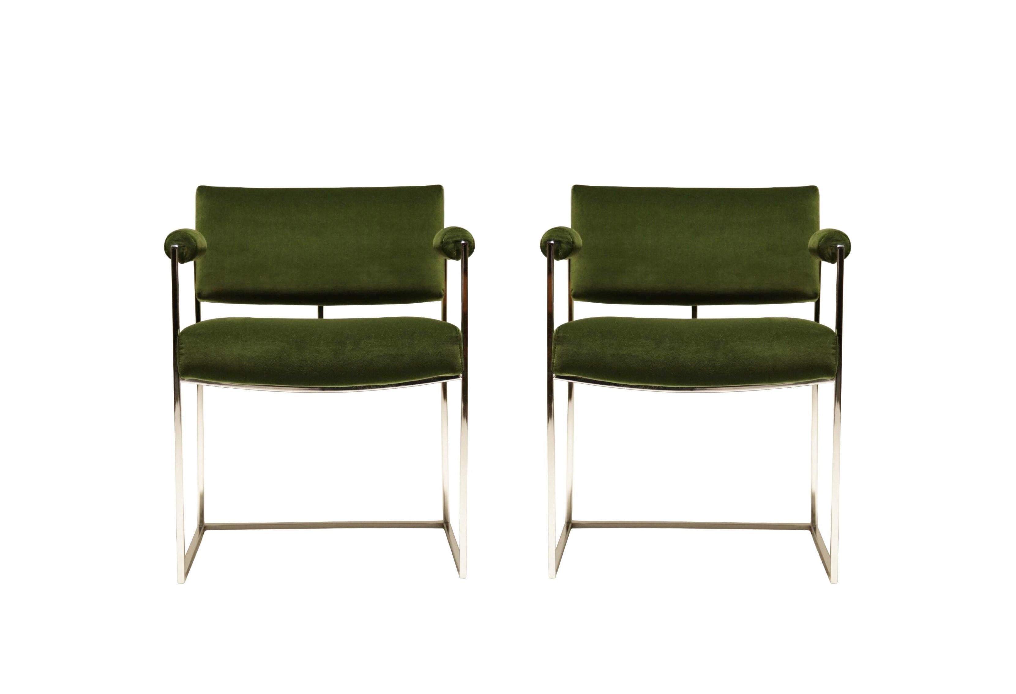 Mid-Century Modern Six chaises de salle à manger vertesThin Line de Milo Baughman pour Thayer Coggin en vente