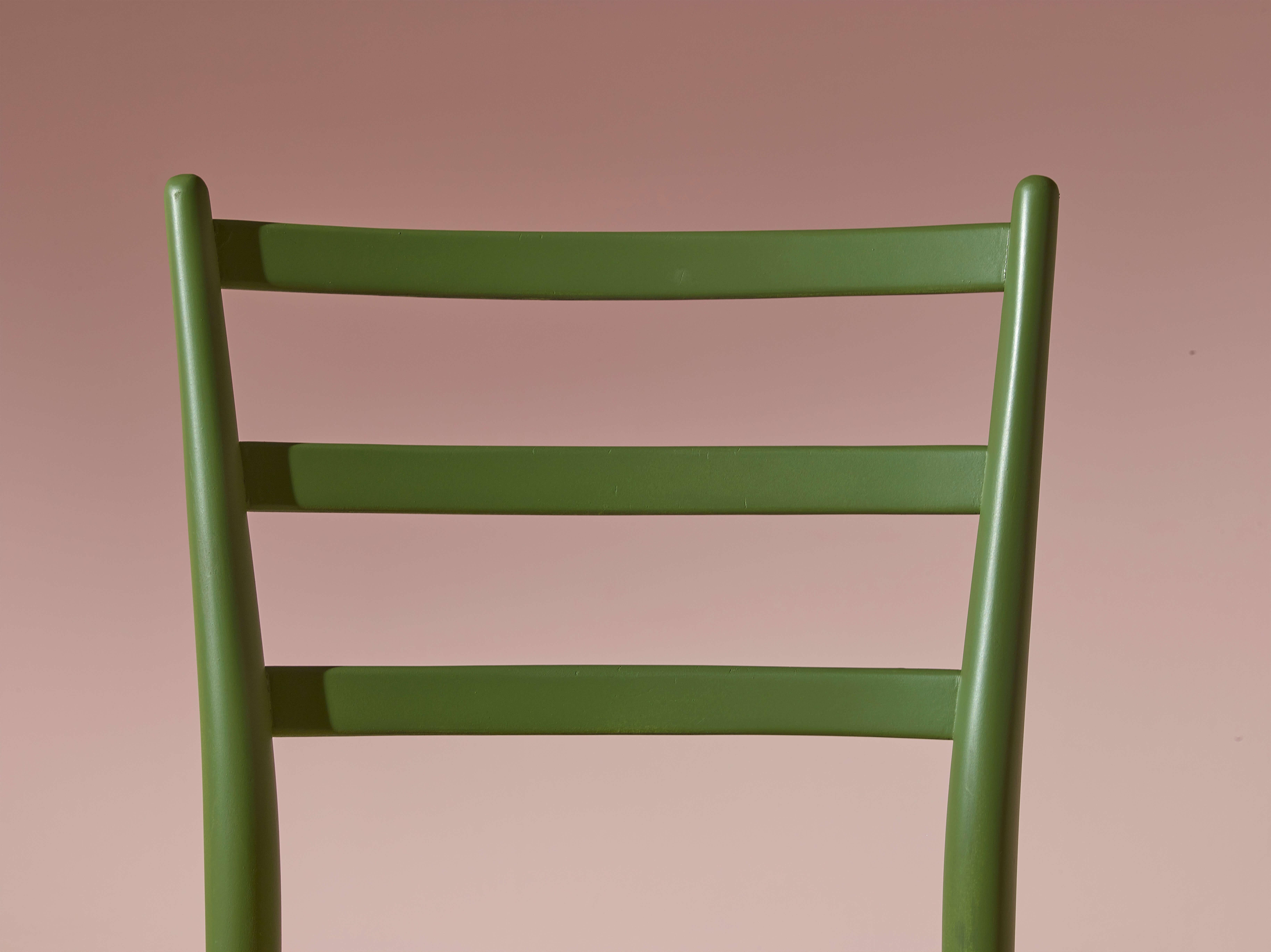 Six green-stained beech chairs model 
