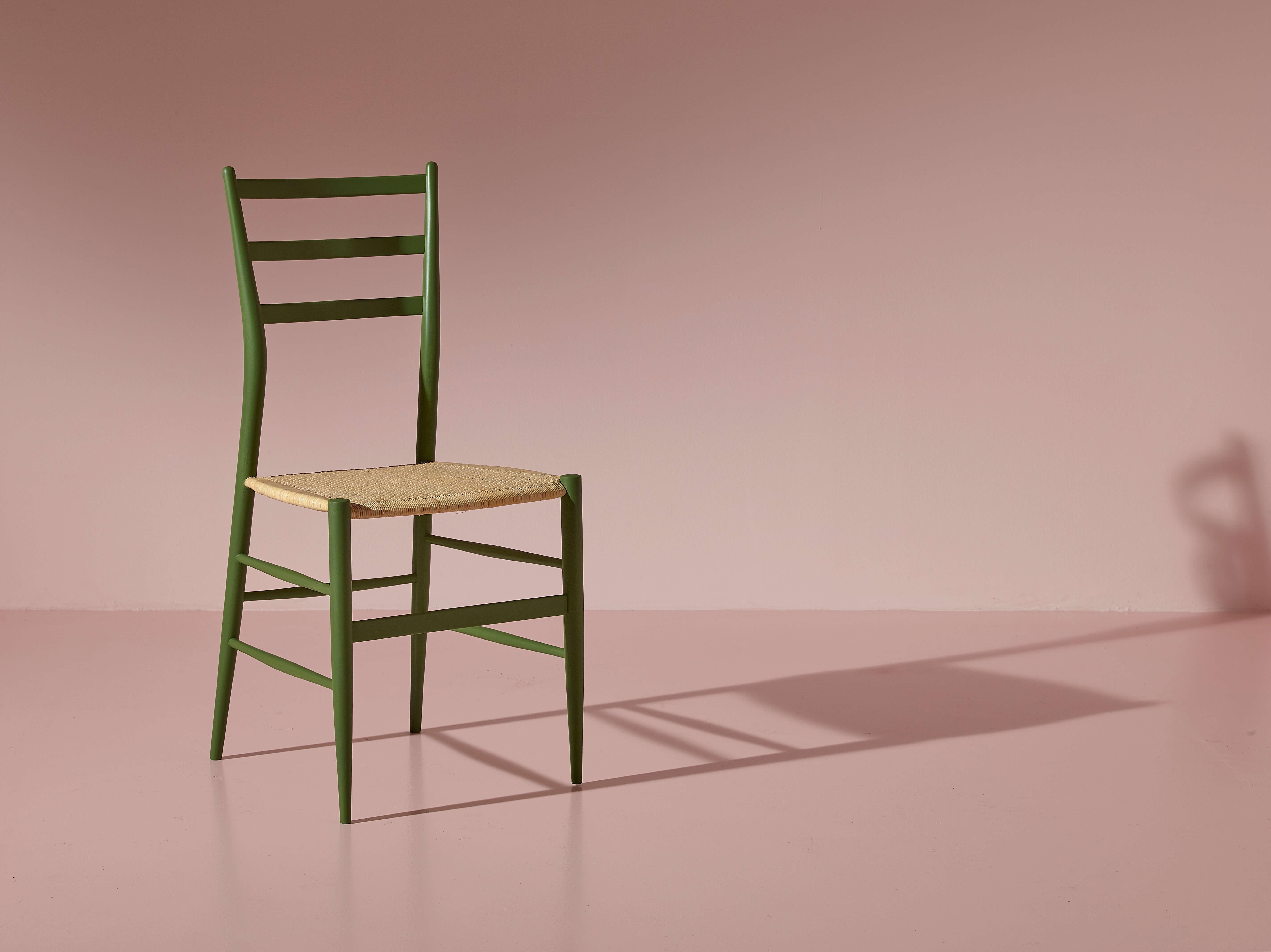 Mid-Century Modern Six green-stained beech chairs model 
