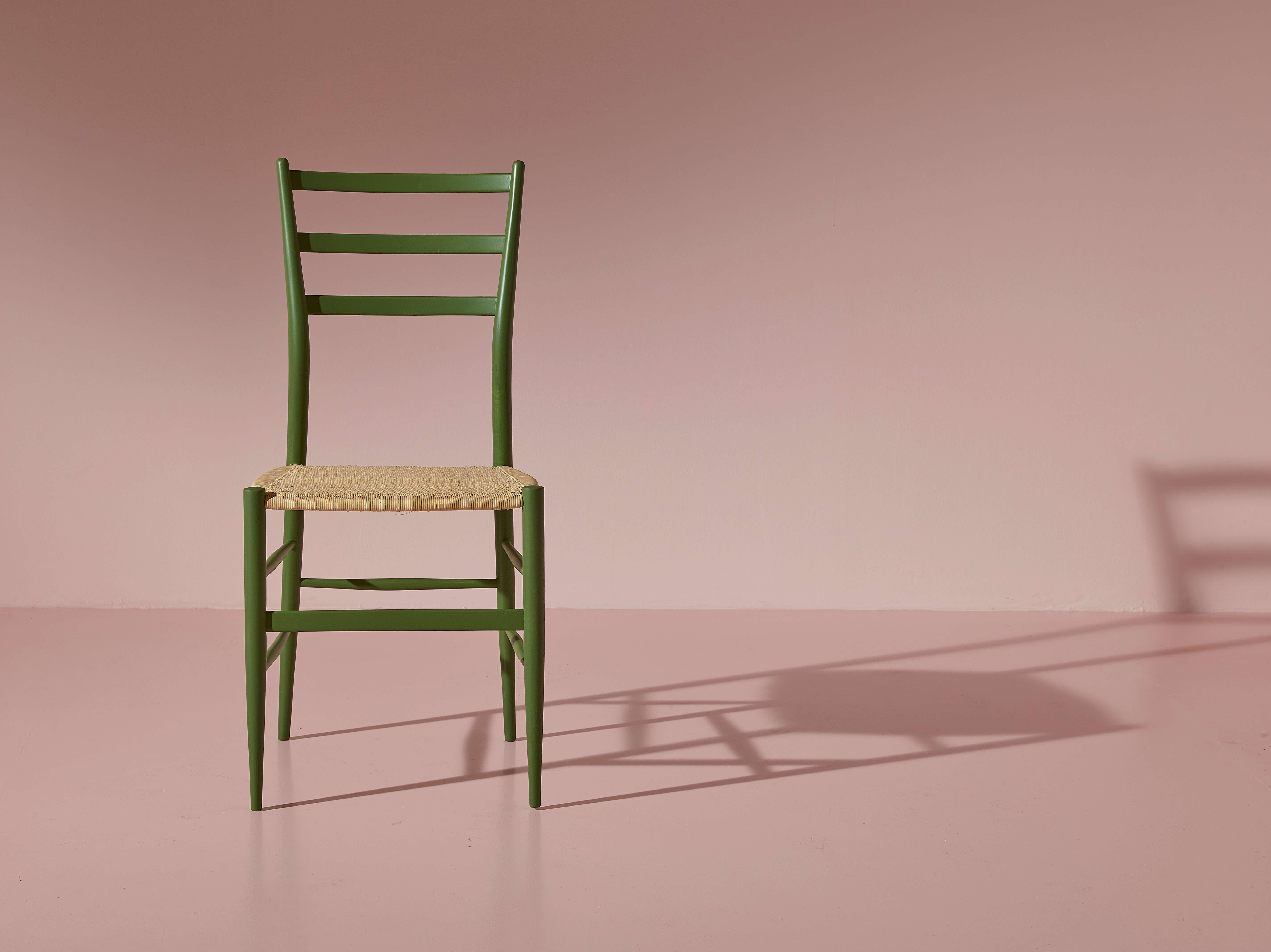 Italian Six green-stained beech chairs model 