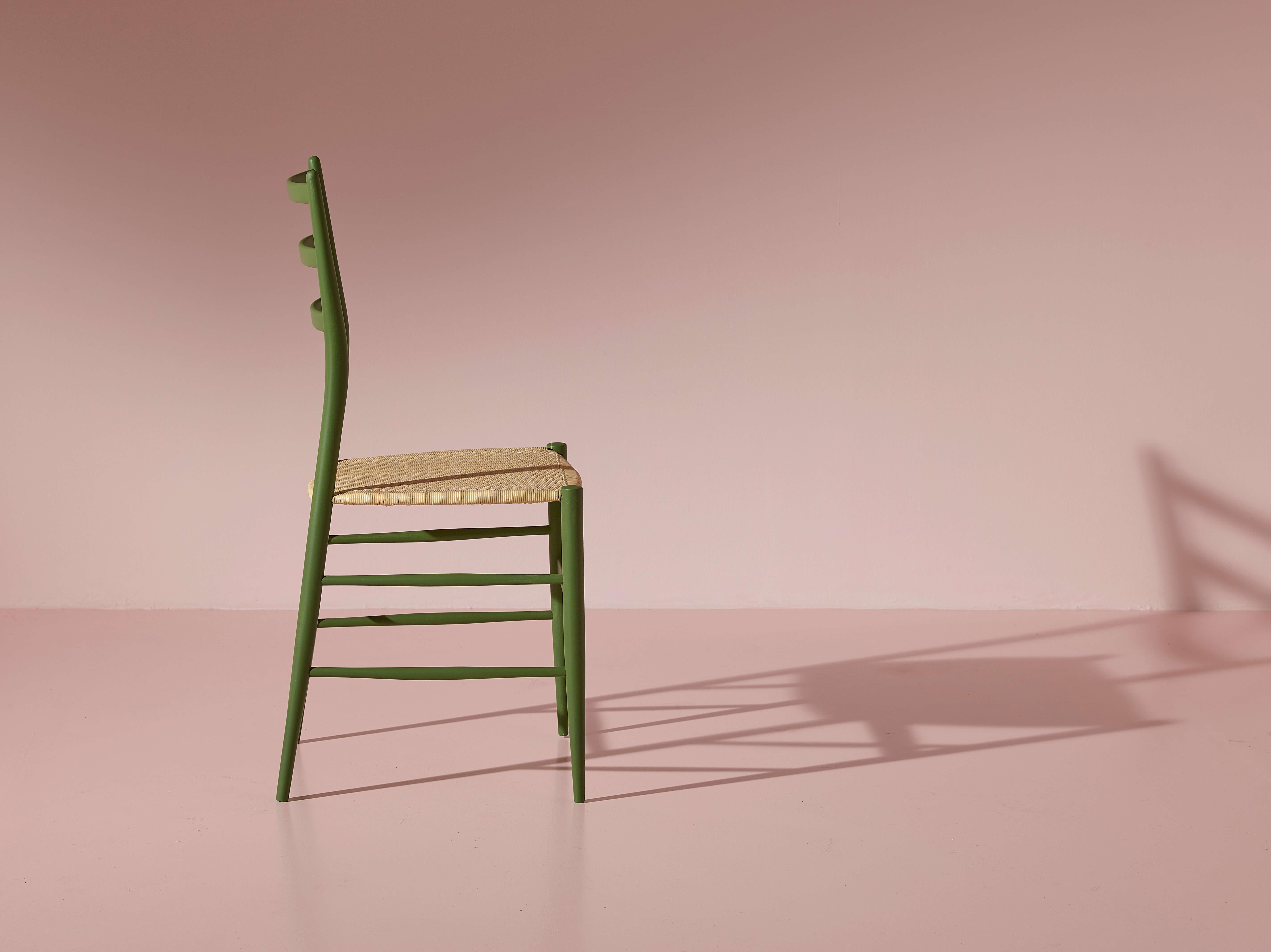 Mid-20th Century Six green-stained beech chairs model 