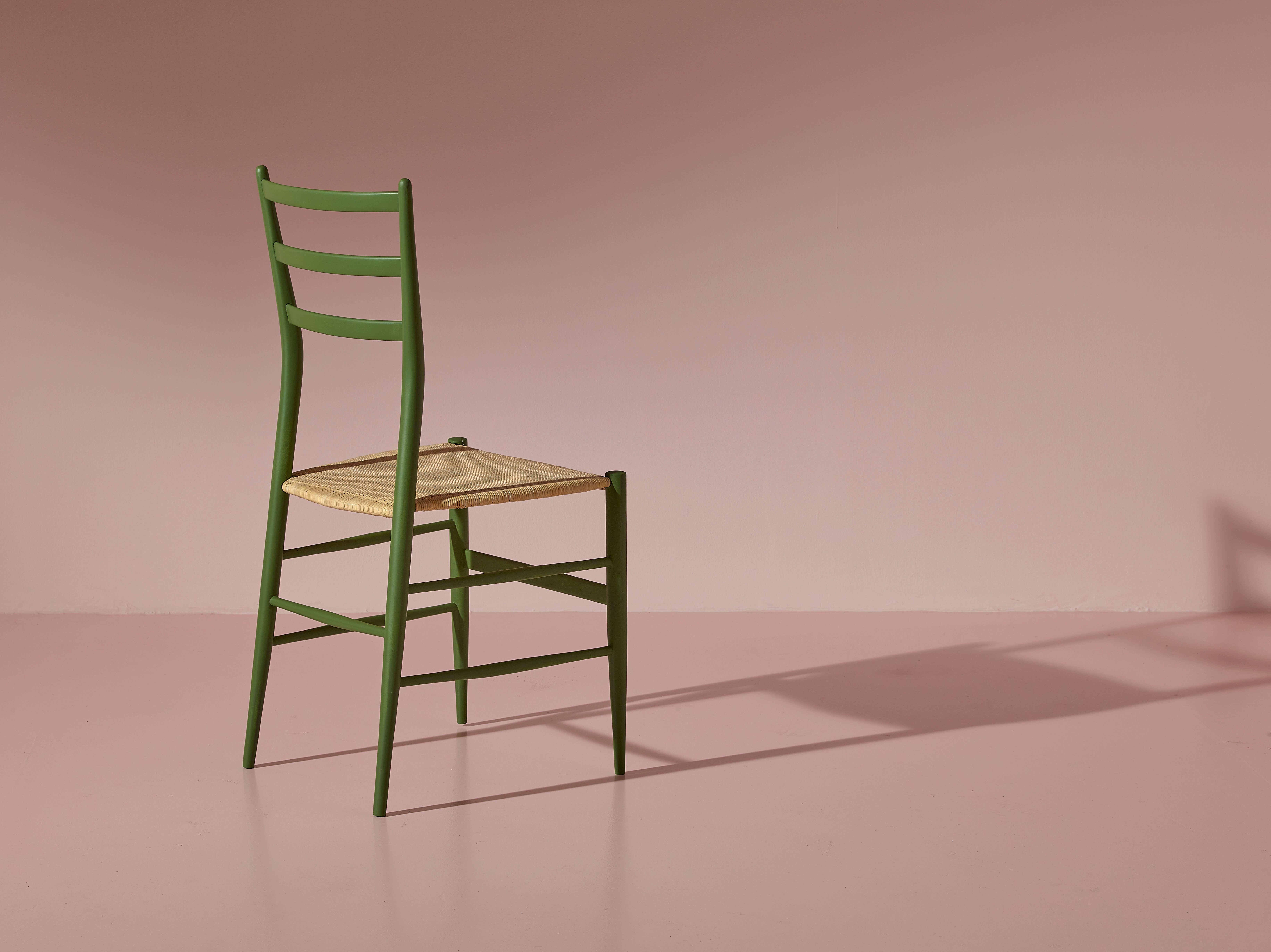 Straw Six green-stained beech chairs model 