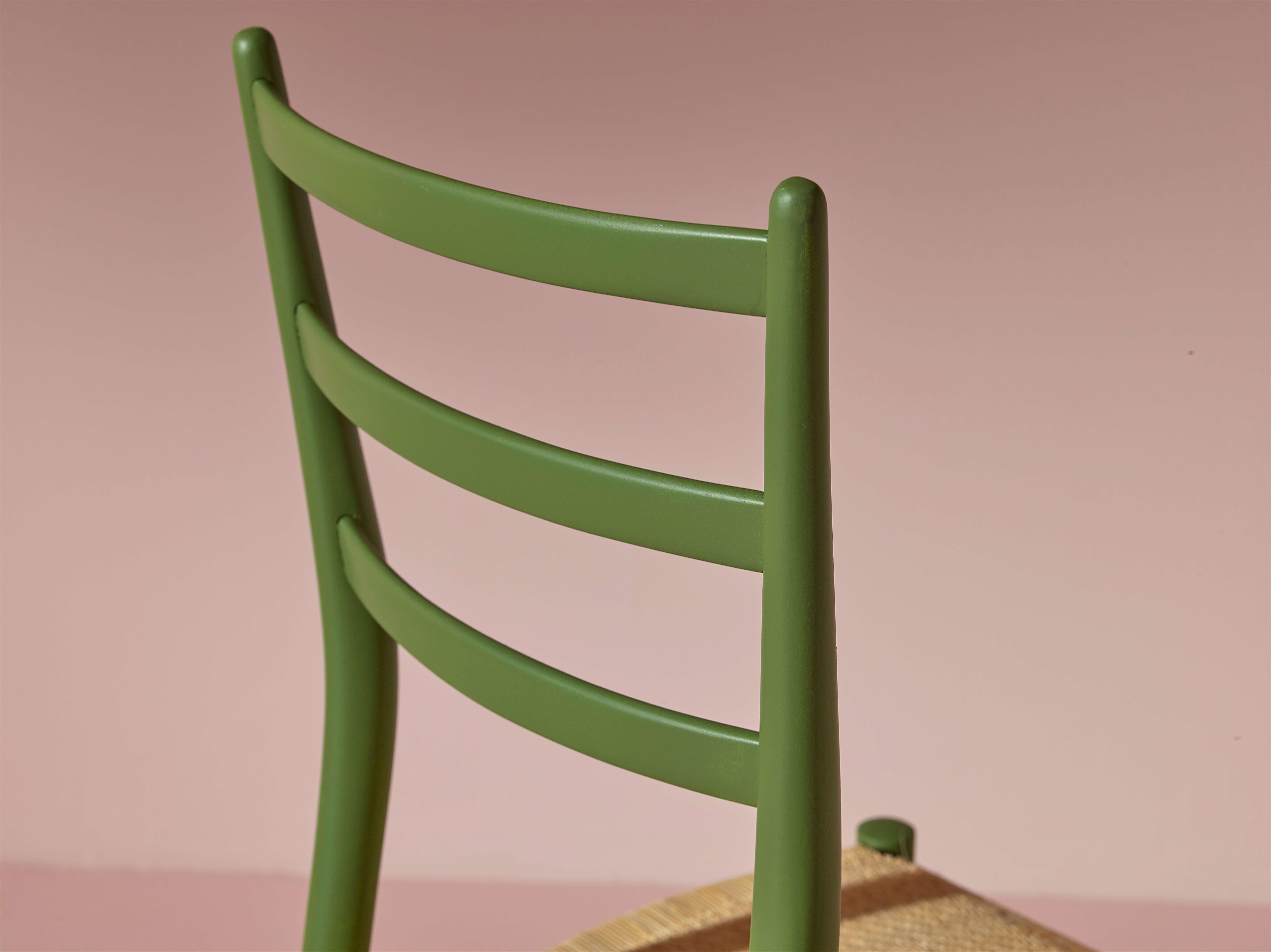 Six green-stained beech chairs model 