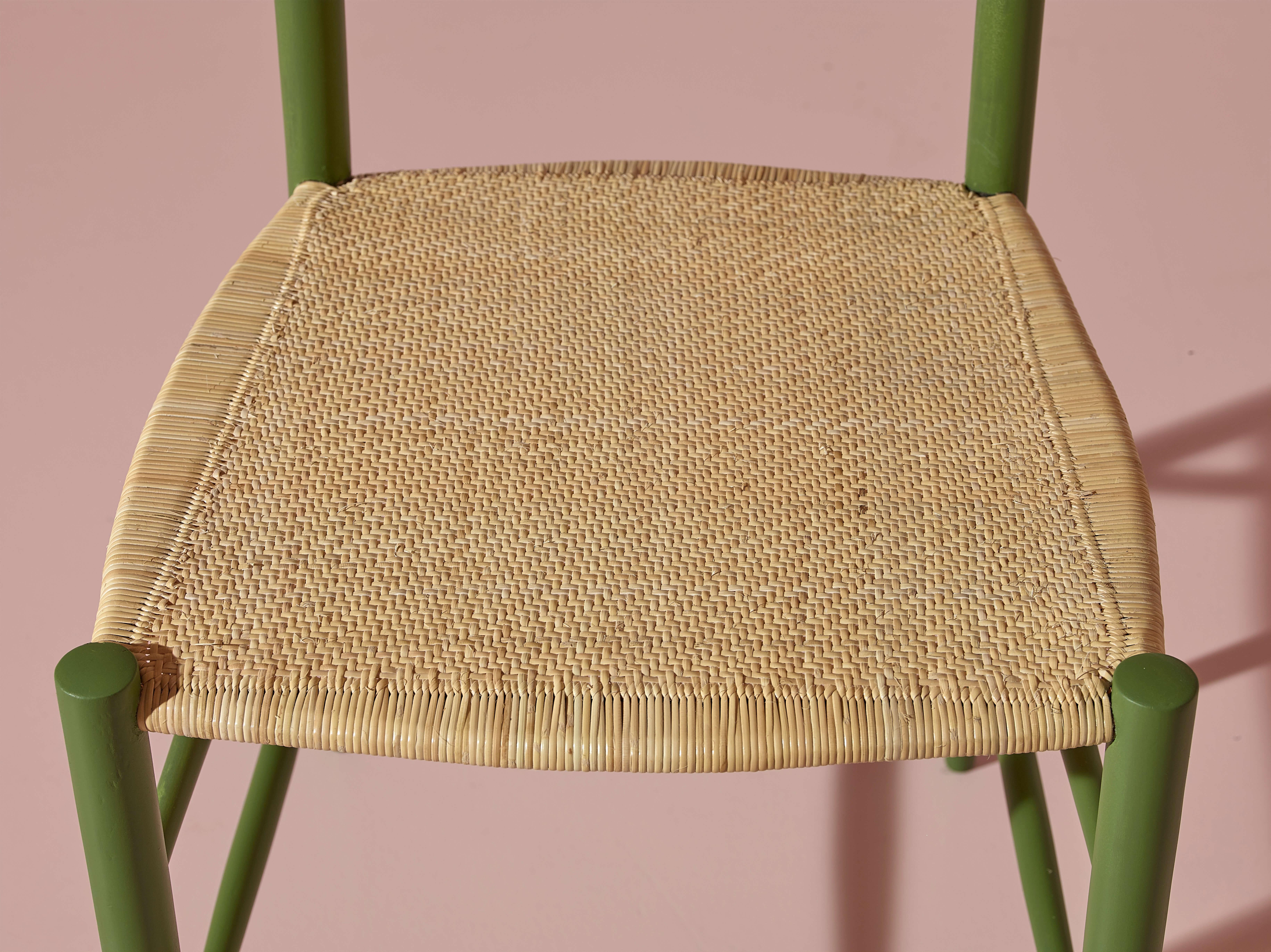 Six green-stained beech chairs model 