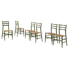 Six green-stained beech chairs model "Tre Stecche" by SAC Chiavari, Italy, 1960s