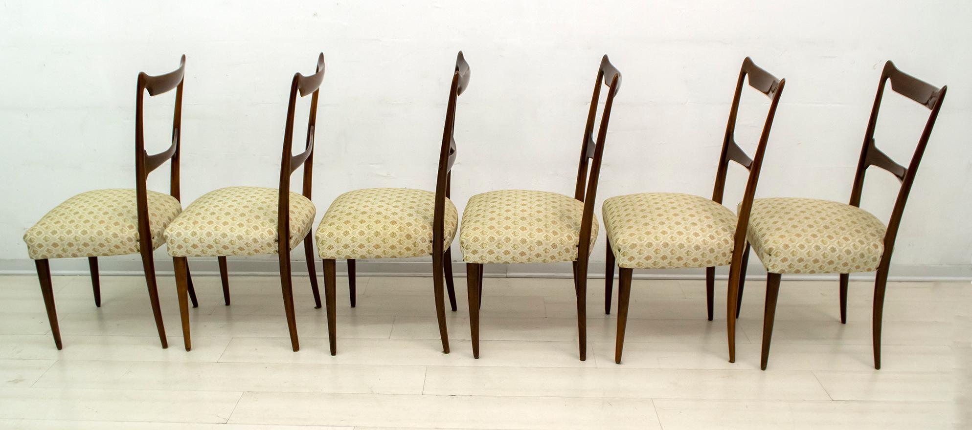 Mid-Century Modern Six chaises de salle à manger italiennes en noyer de style mi-siècle moderne de Guglielmo Ulrich, années 1950 en vente